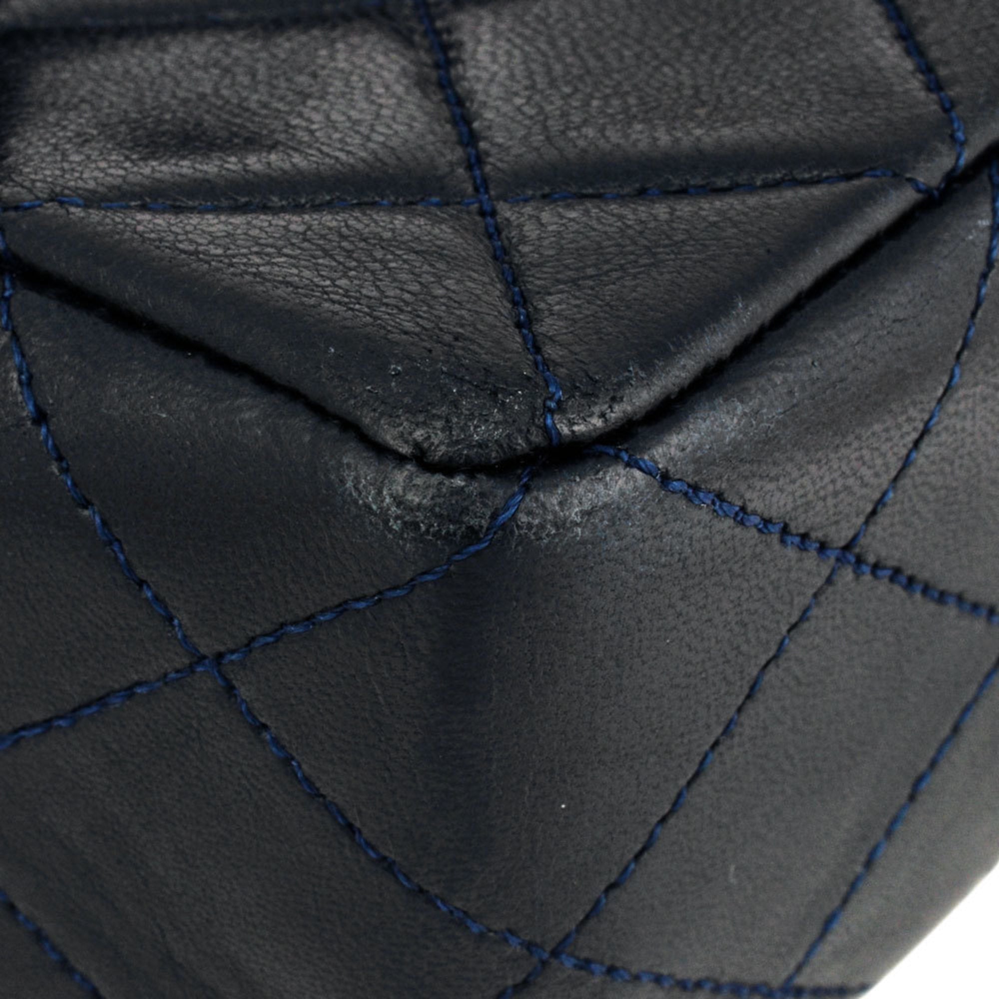 Chanel Matelasse Navy Leather Shoulder Bag (Pre-Owned)