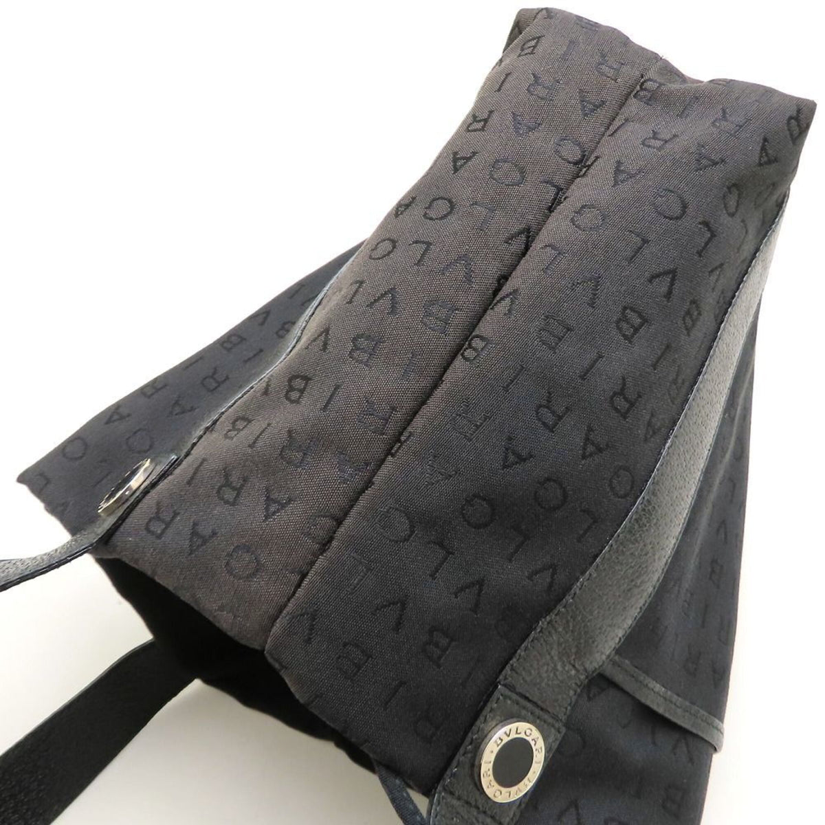 Bvlgari Black Canvas Leather Handbag Tote Bag (Pre-Owned)