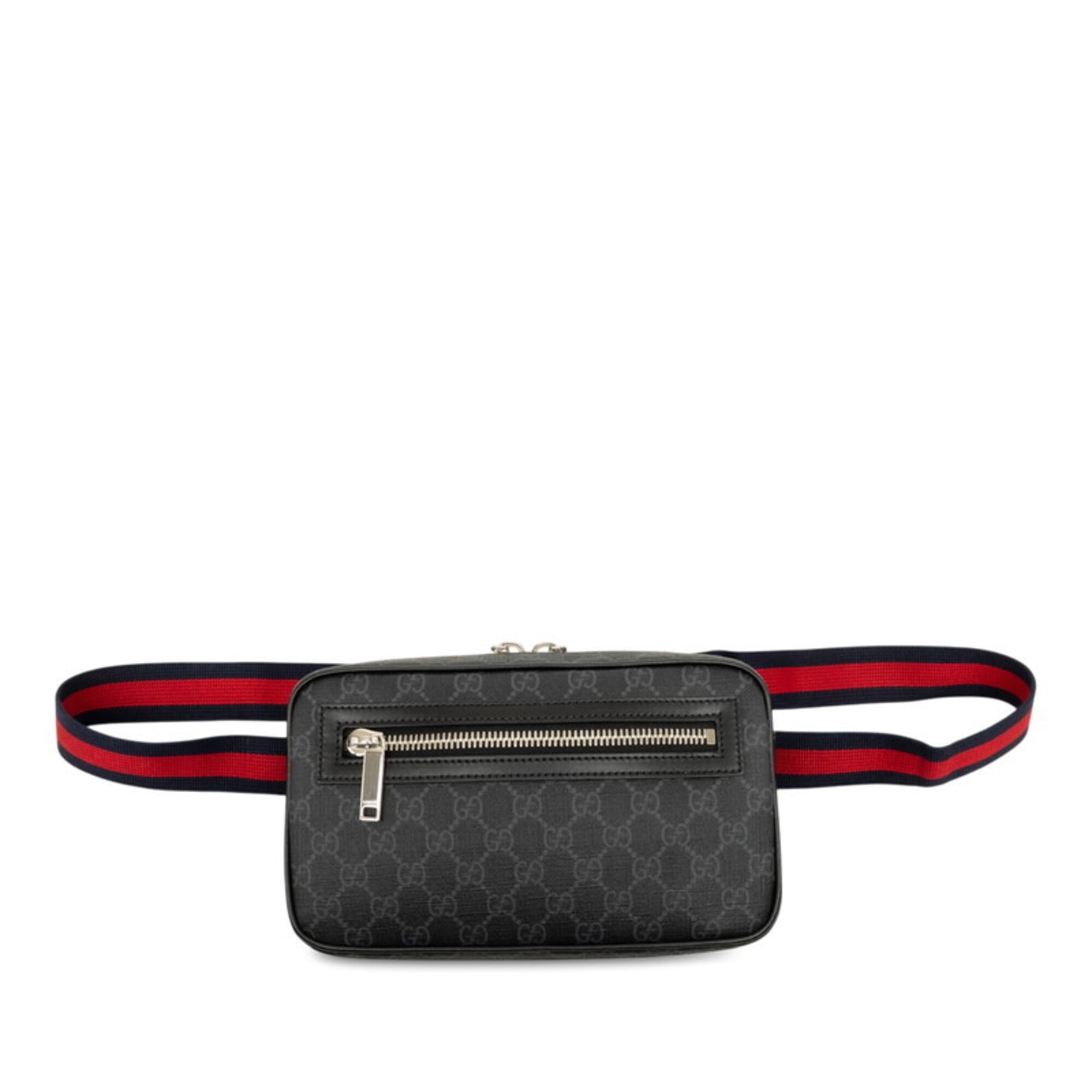Gucci Gray Navy Red Color Leather Shoulder Bag Sling Bag (Pre-Owned)