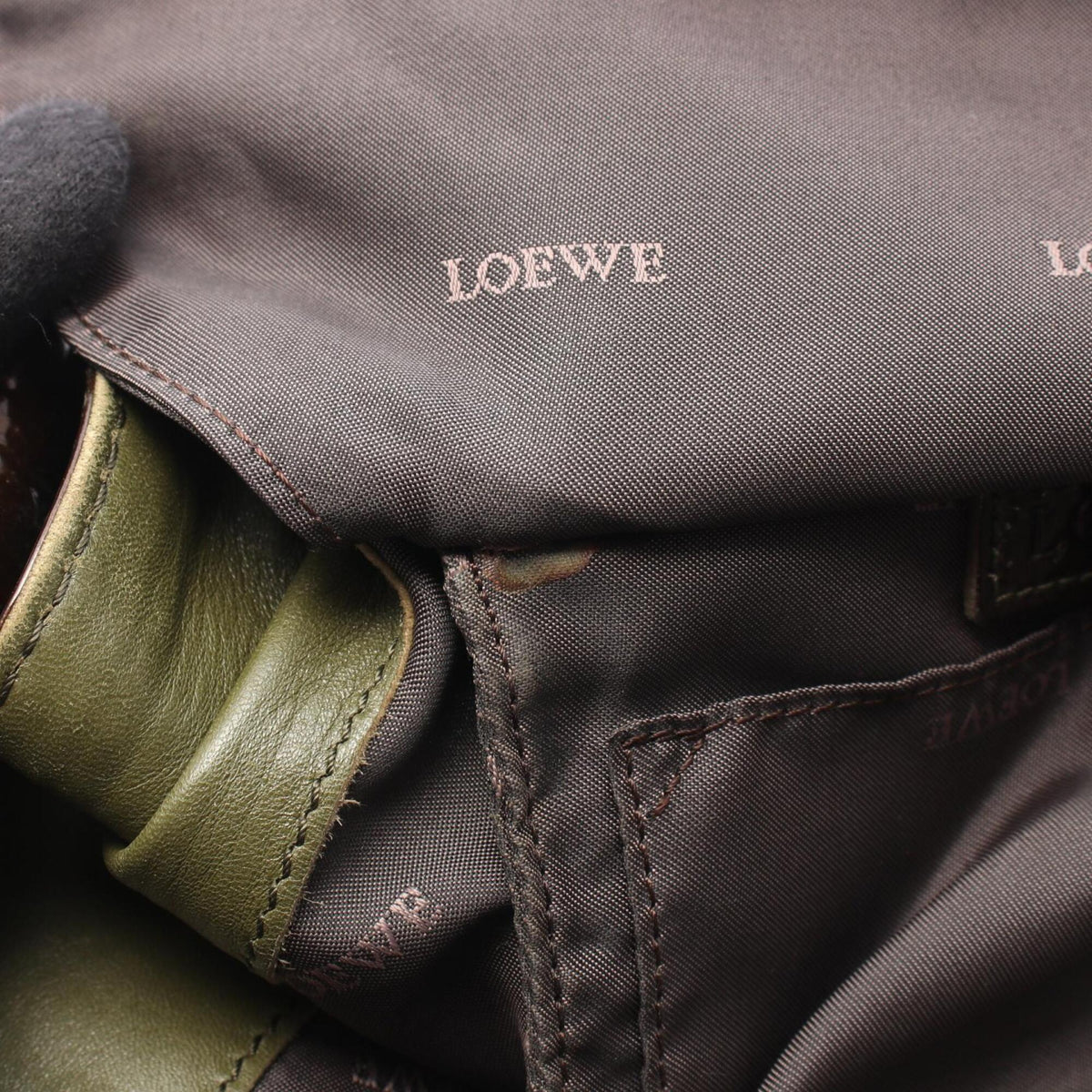 Loewe Brown Khaki Coated Canvas Leather Handbag (Pre-Owned)
