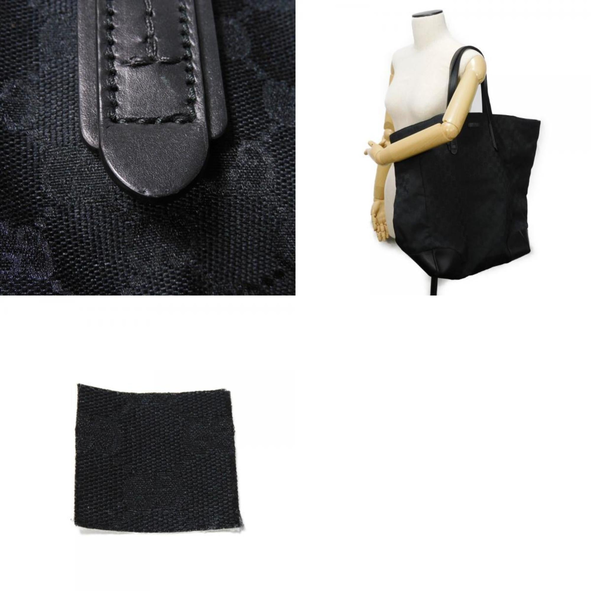 Gucci Black Gg Canvas Leather Shoulder Bag Tote Bag (Pre-Owned)