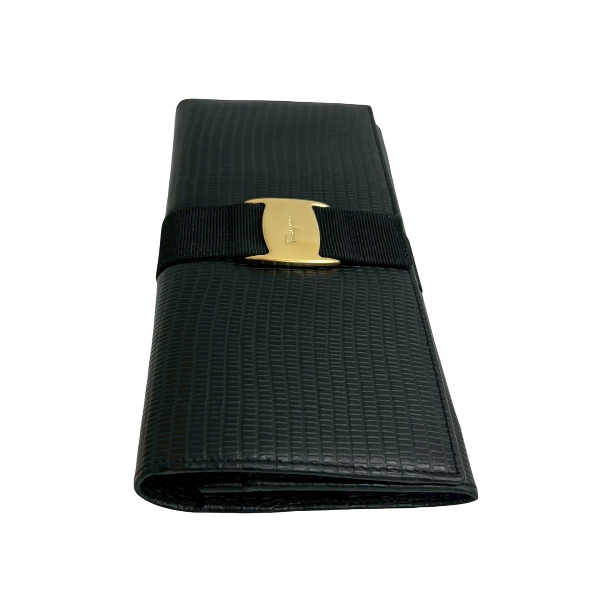 Salvatore Ferragamo Black Leather Long Wallet (Bi-Fold) (Pre-Owned)