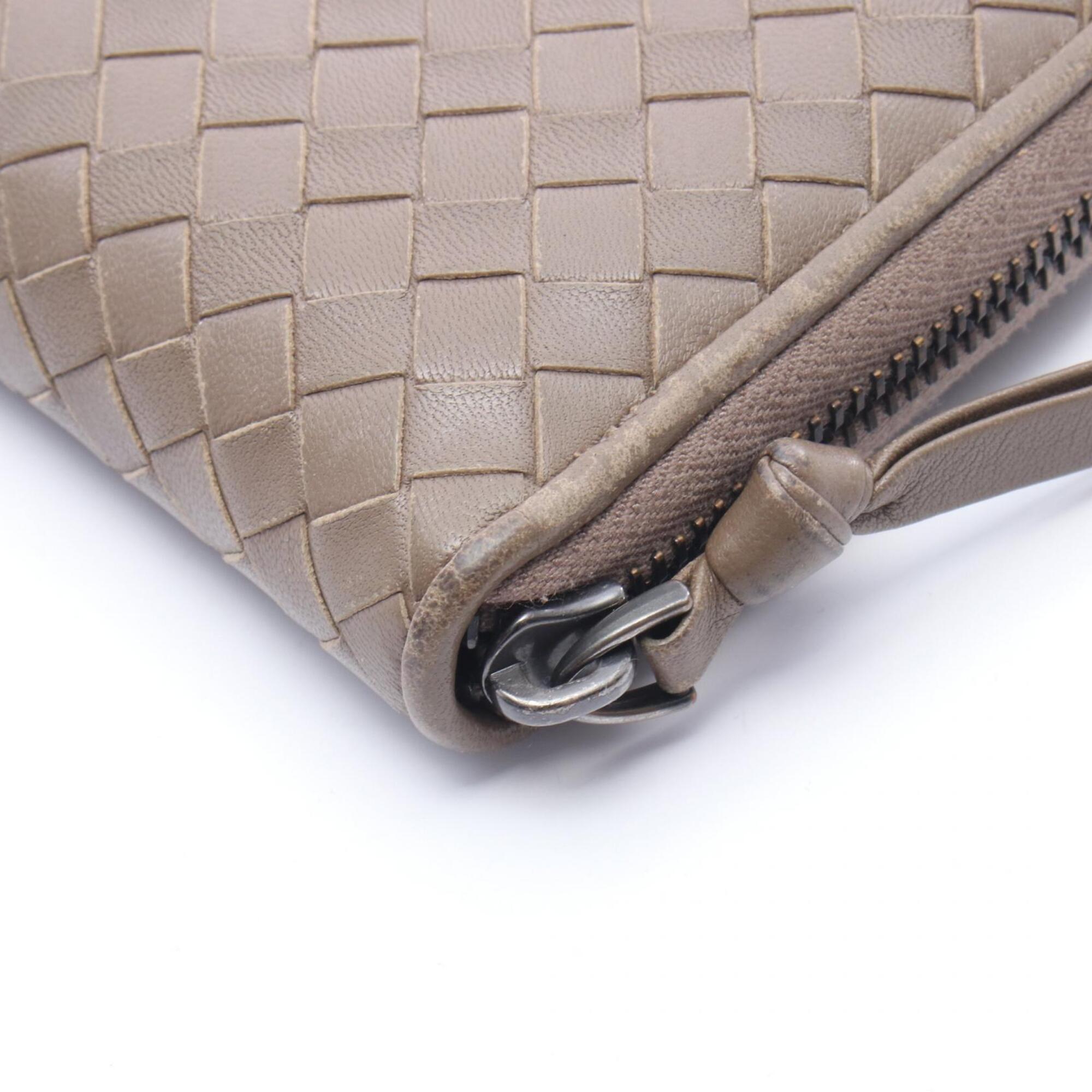 Bottega Veneta Gray Leather Long Wallet (Bi-Fold) (Pre-Owned)