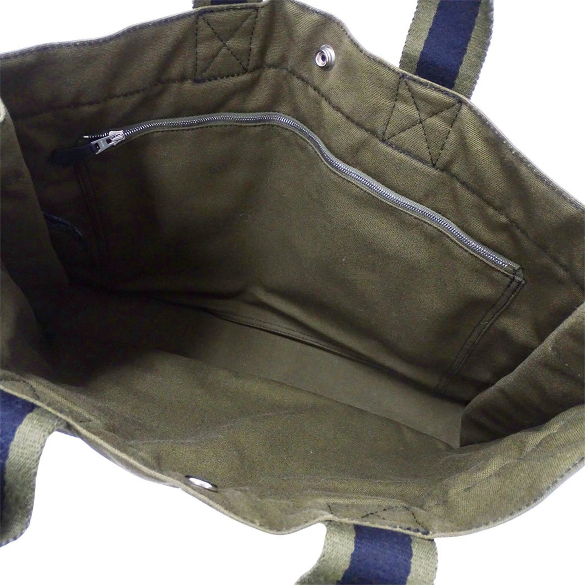 Hermes Green Khaki Navy Canvas Handbag Tote Bag (Pre-Owned)