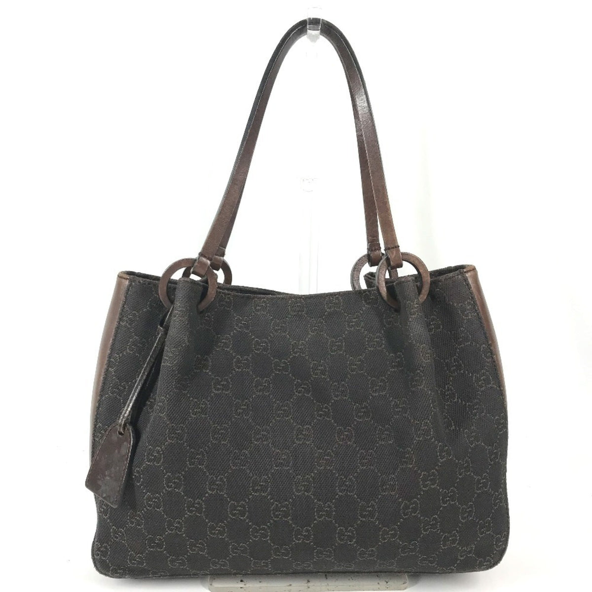 Gucci Brown Leather Canvas Handbag Shoulder Bag Tote Bag (Pre-Owned)