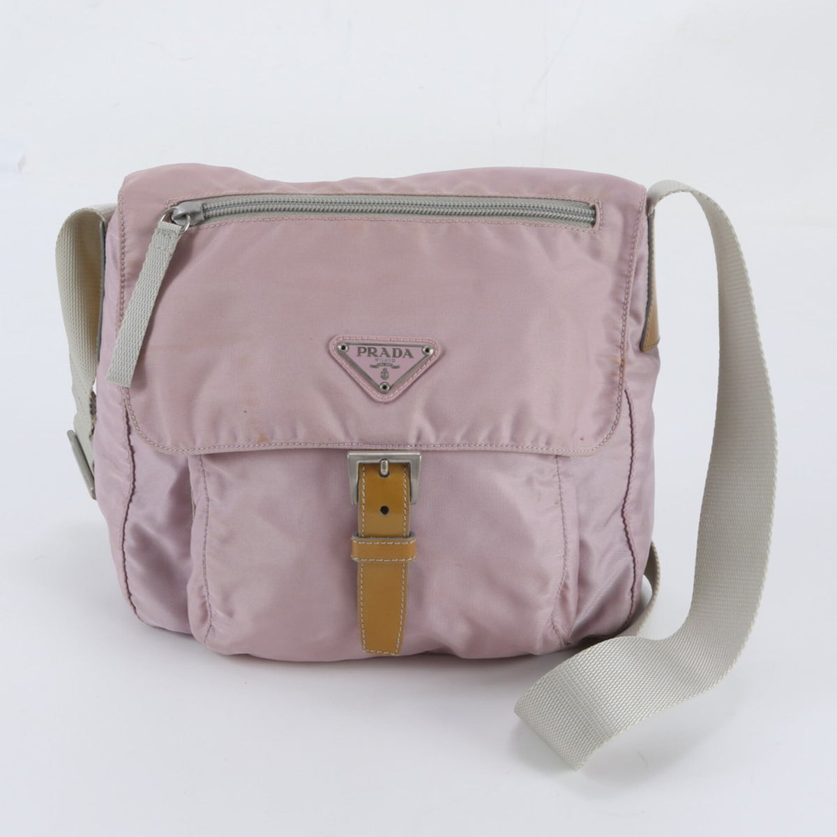Prada Light Pink Leather Nylon Messenger Bag Shoulder Bag (Pre-Owned)