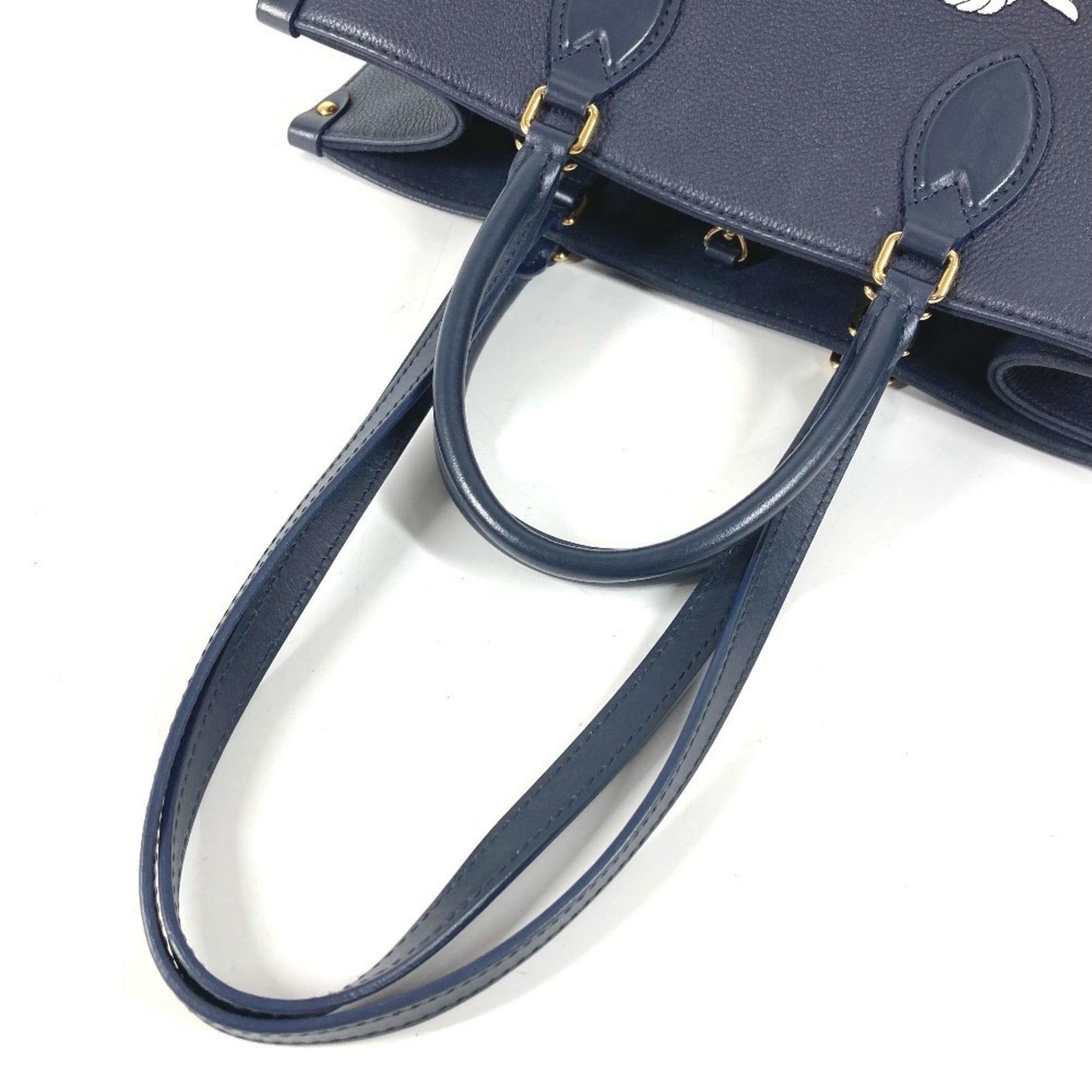 Louis Vuitton Navy White Leather Shoulder Bag Tote Bag (Pre-Owned)