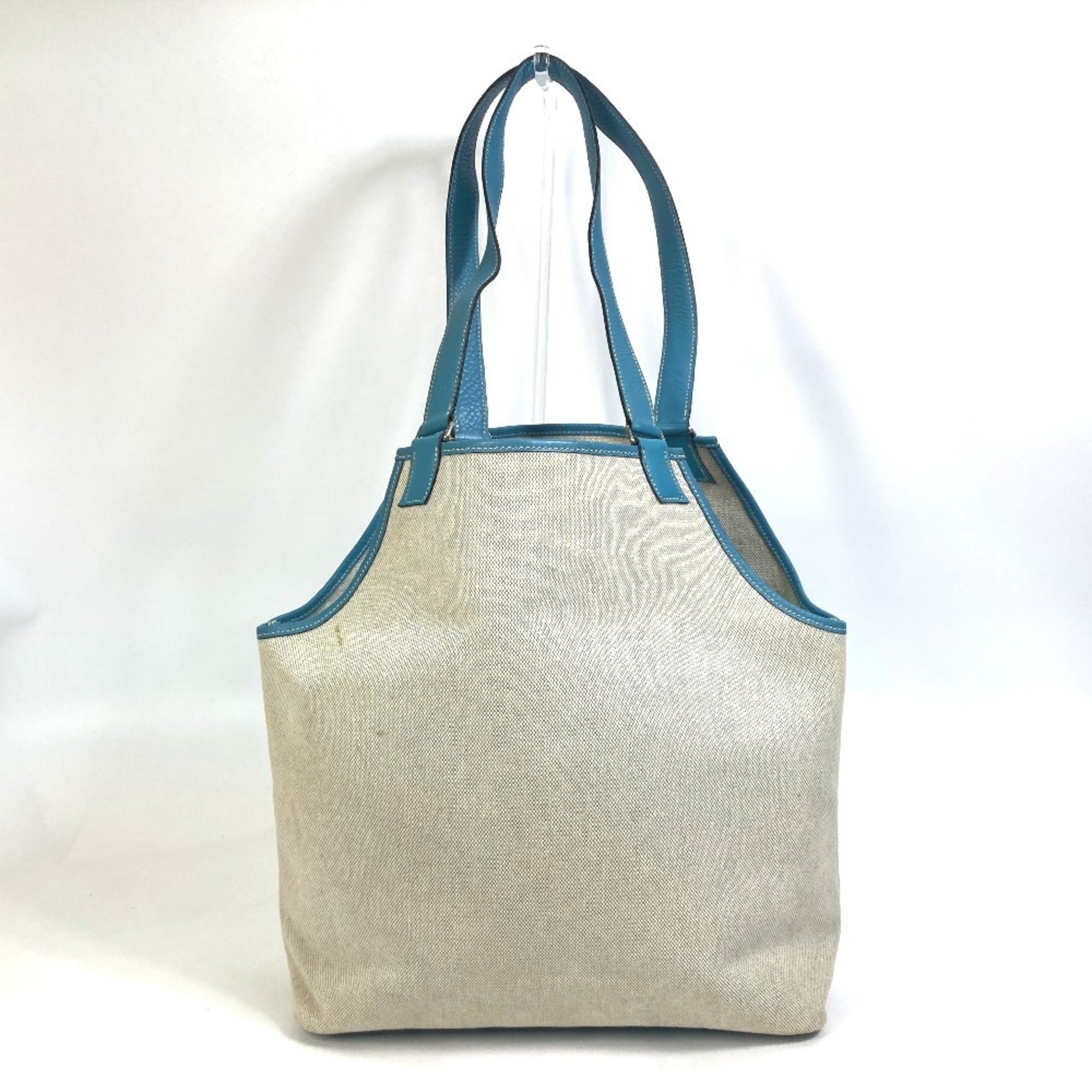 Hermes Jardinier Blue Natural Toile H Taurillon Clemence Leather Shoulder Bag Tote Bag (Pre-Owned)