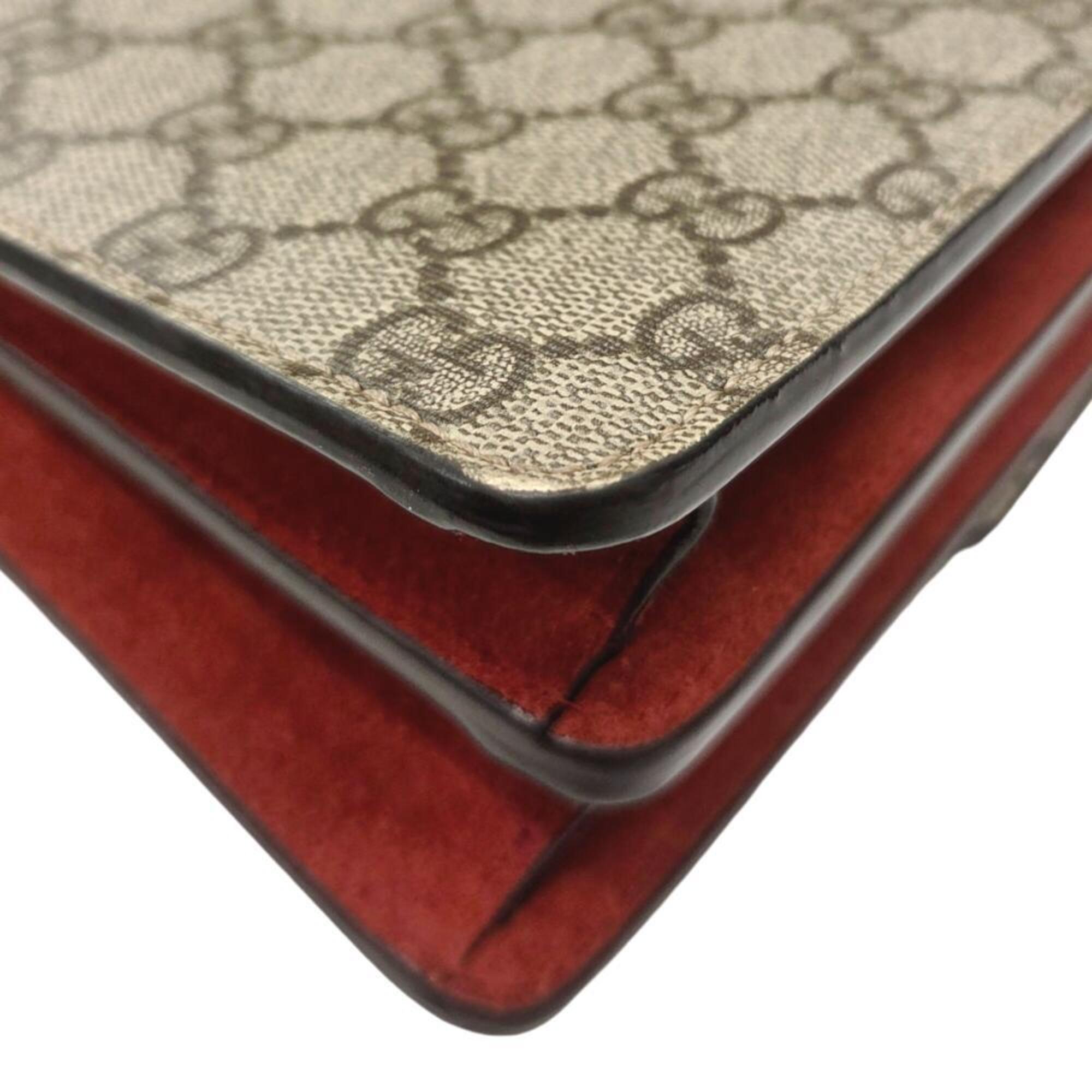 Gucci Beige Red Color Coated Canvas Suede Shoulder Bag (Pre-Owned)