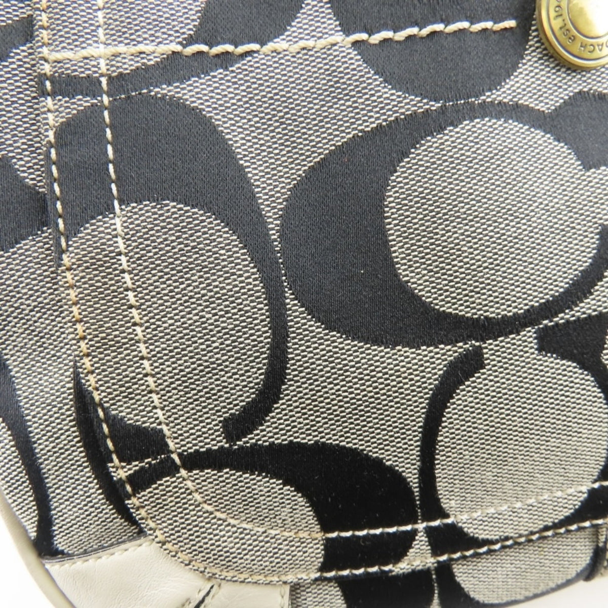 Coach Gray White Canvas Leather Tote Bag (Pre-Owned)