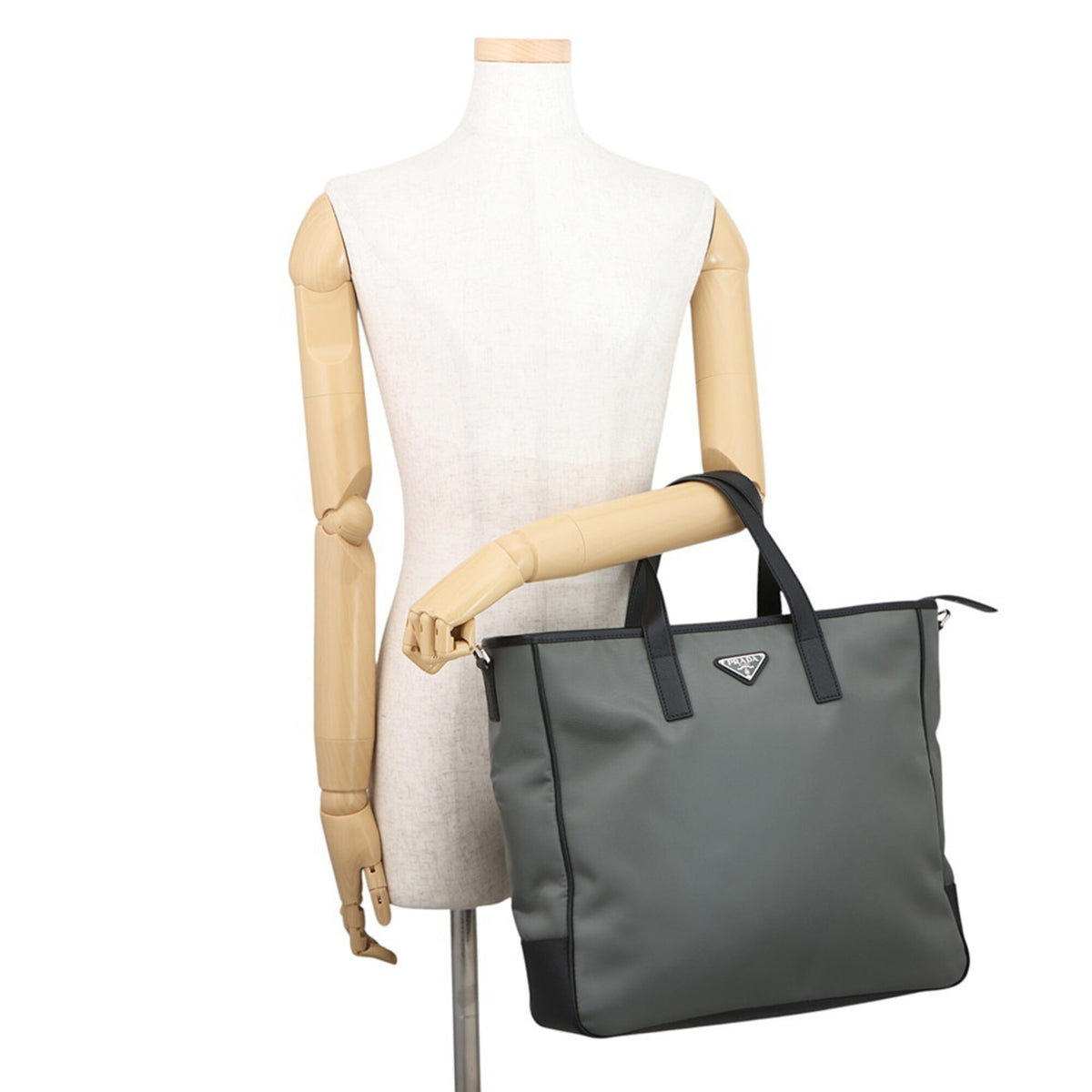 Prada Saffiano Black Gray Nylon Saffiano Handbag Tote Bag (Pre-Owned)