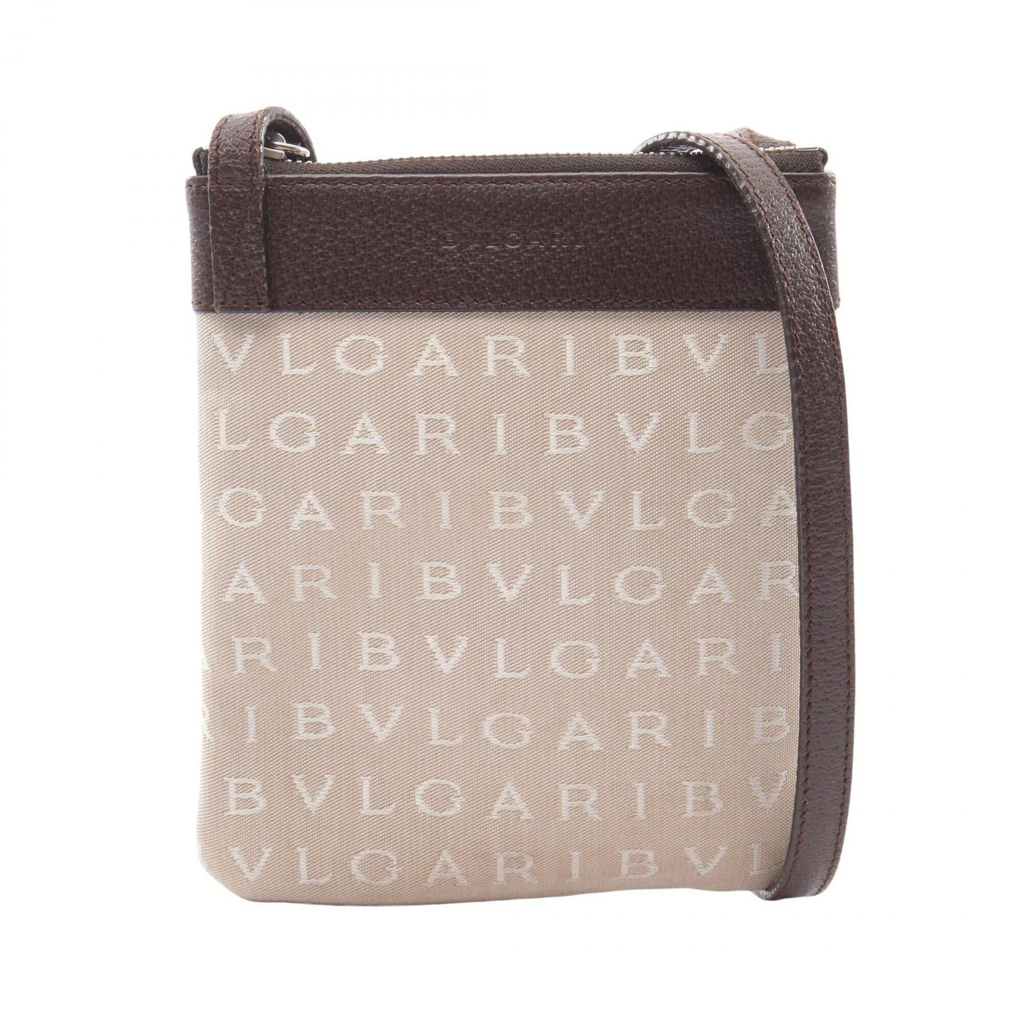 Bvlgari Beige Brown Canvas Leather Handbag Shoulder Bag (Pre-Owned)