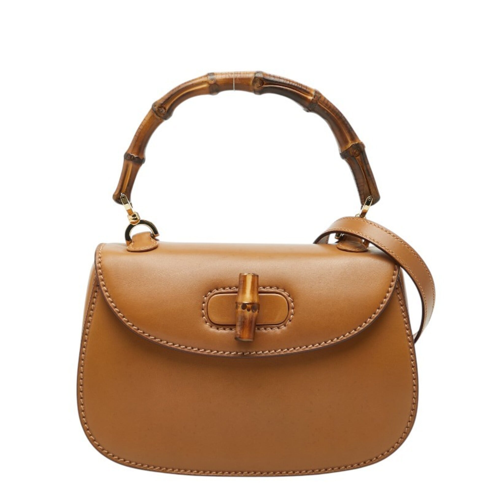 Gucci Brown Bamboo Leather Handbag Shoulder Bag (Pre-Owned)