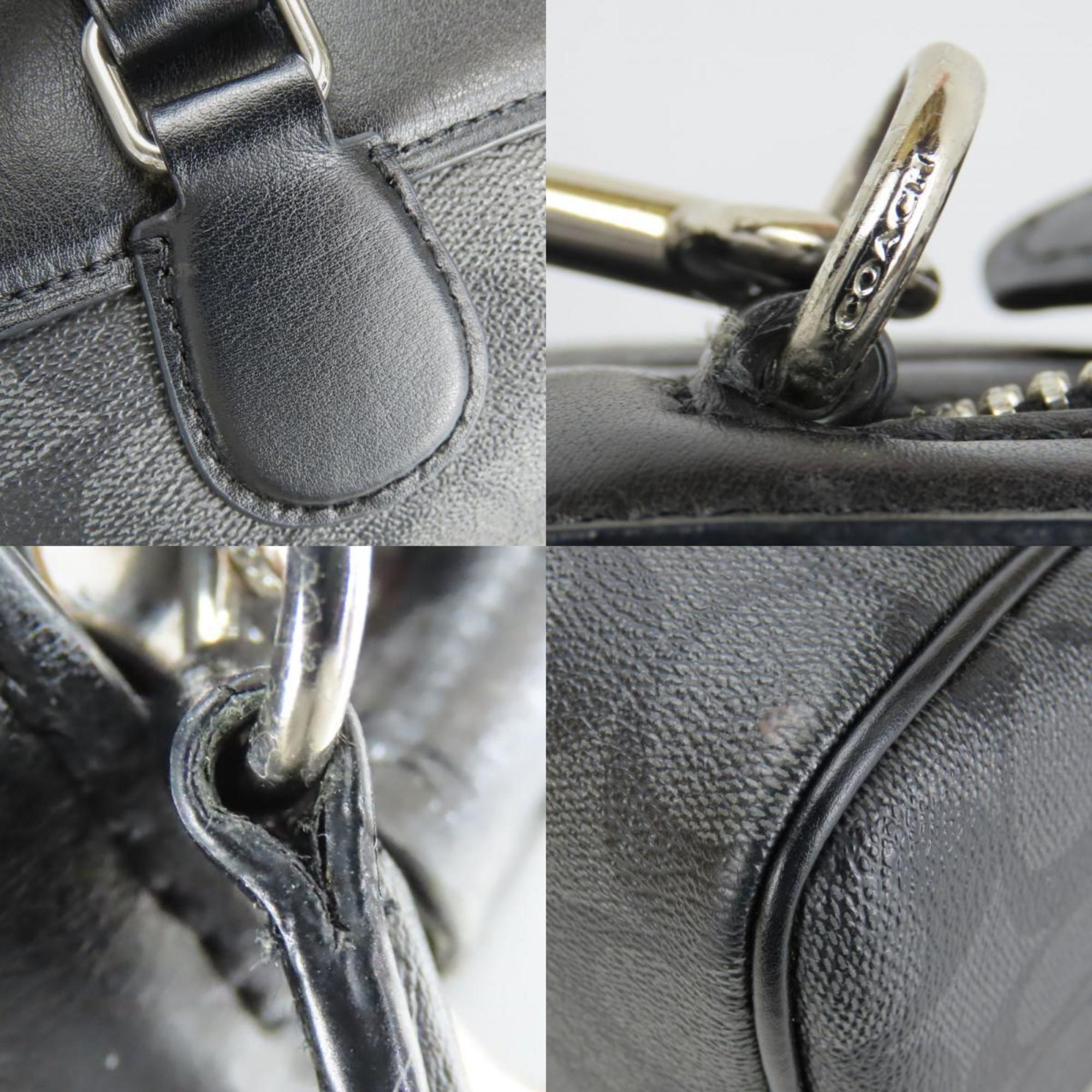 Coach Black Gray Leather Pvc Coated Canvas Handbag (Pre-Owned)
