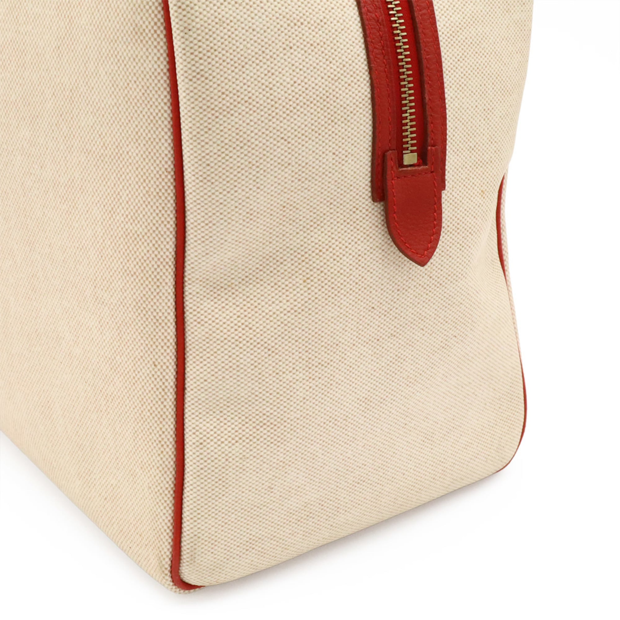 Hermes Beige Red Color Toile H Leather Boston Bag (Pre-Owned)