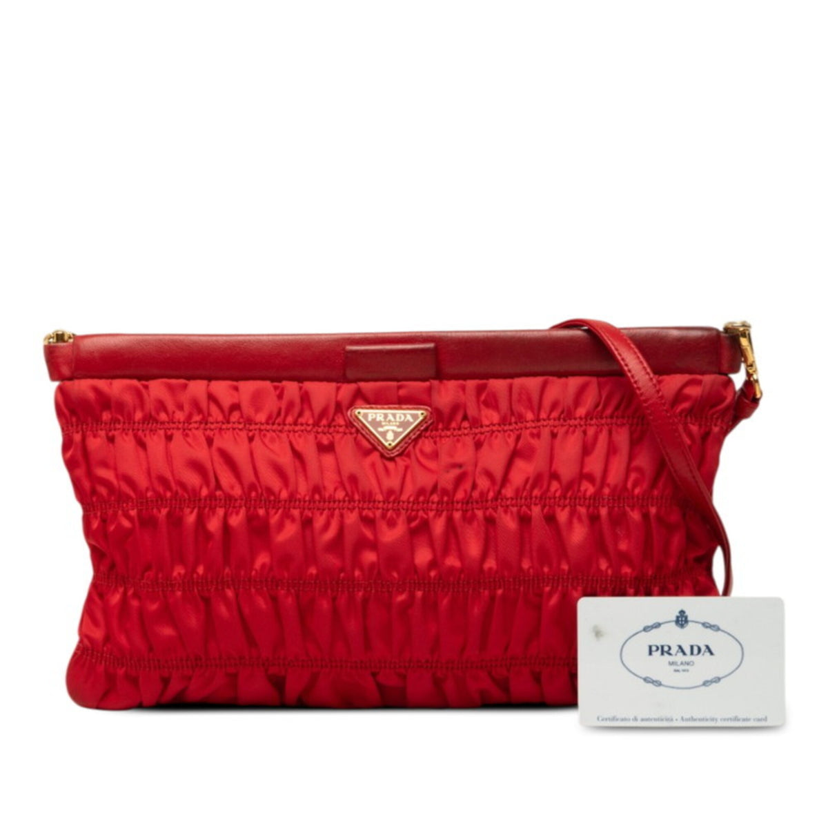 Prada Red Color Nylon Leather Shoulder Bag (Pre-Owned)