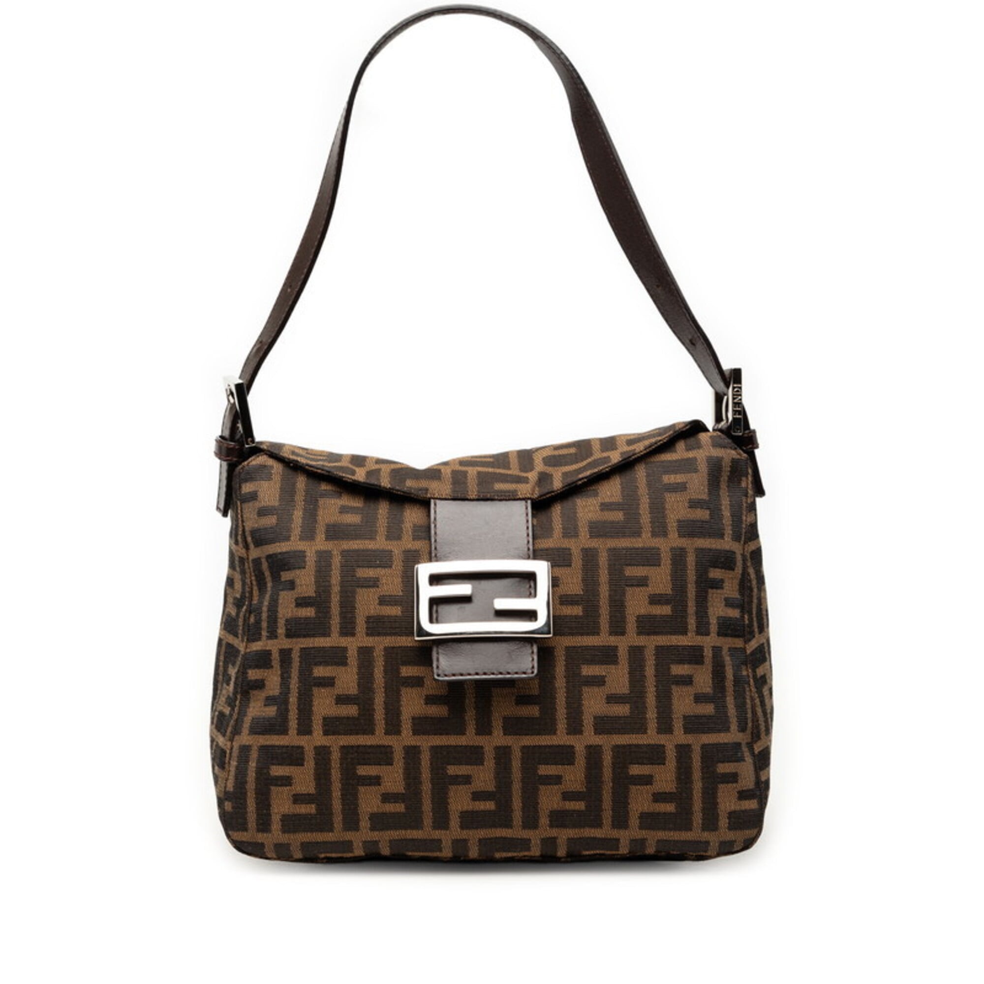 Fendi Zucca Brown Canvas Leather Handbag Shoulder Bag (Pre-Owned)