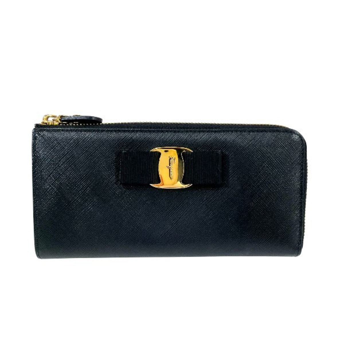 Salvatore Ferragamo Black Leather Long Wallet (Bi-Fold) (Pre-Owned)