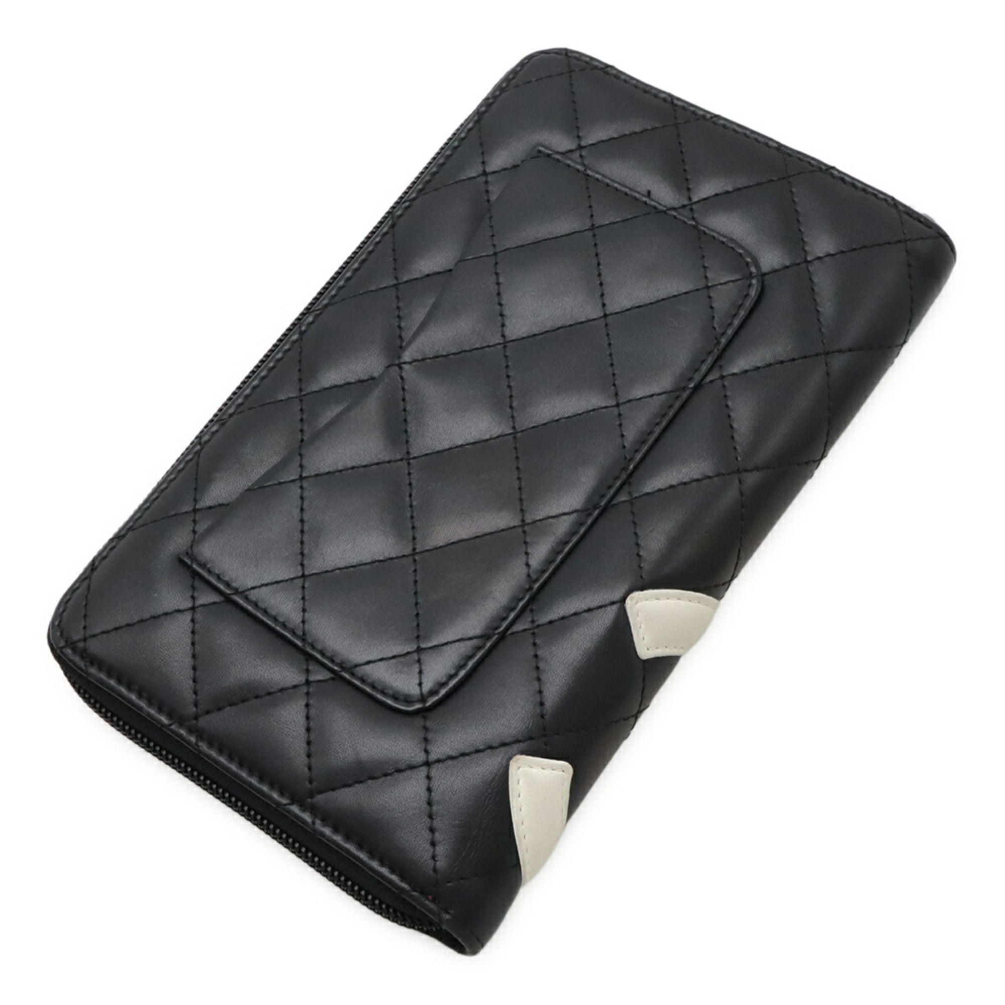 Chanel Black Pink White Leather Long Wallet (Bi-Fold) (Pre-Owned)