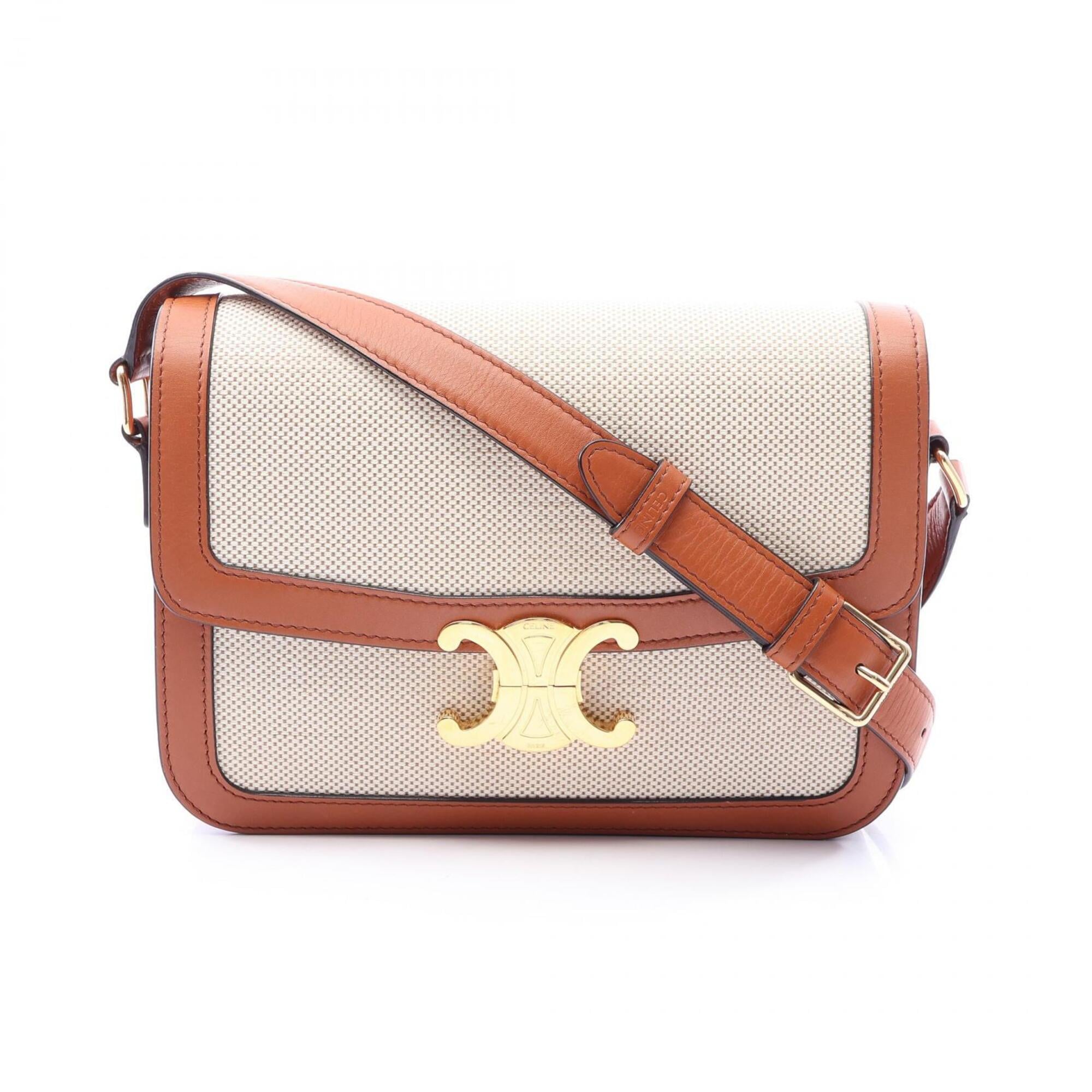 Celine Beige Brown Canvas Leather Shoulder Bag (Pre-Owned)