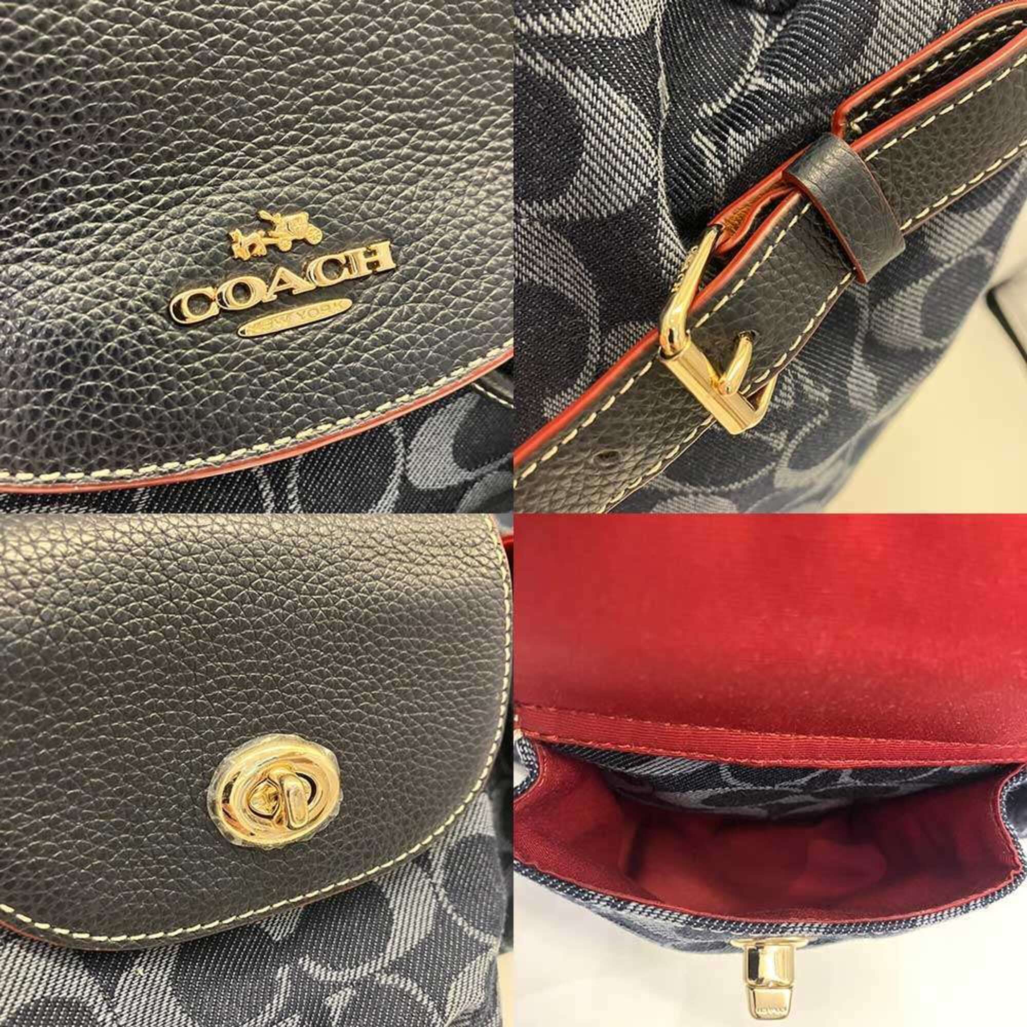 Coach Signature Navy Jacquard Leather Backpack (Pre-Owned)