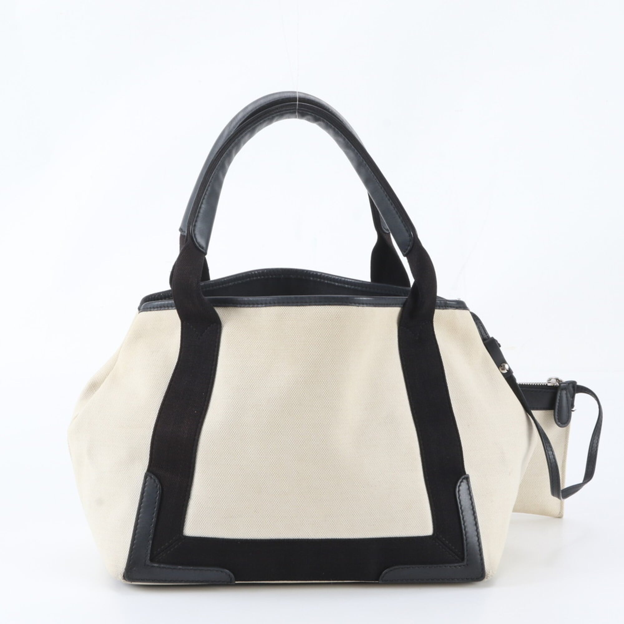 Balenciaga Beige Black Canvas Leather Handbag Pouch Tote Bag (Pre-Owned)