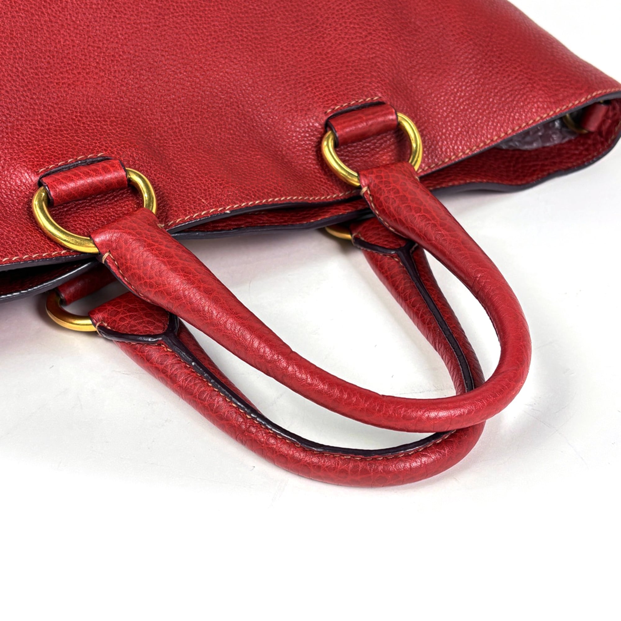 Prada Red Color Leather Handbag Shoulder Bag Tote Bag (Pre-Owned)