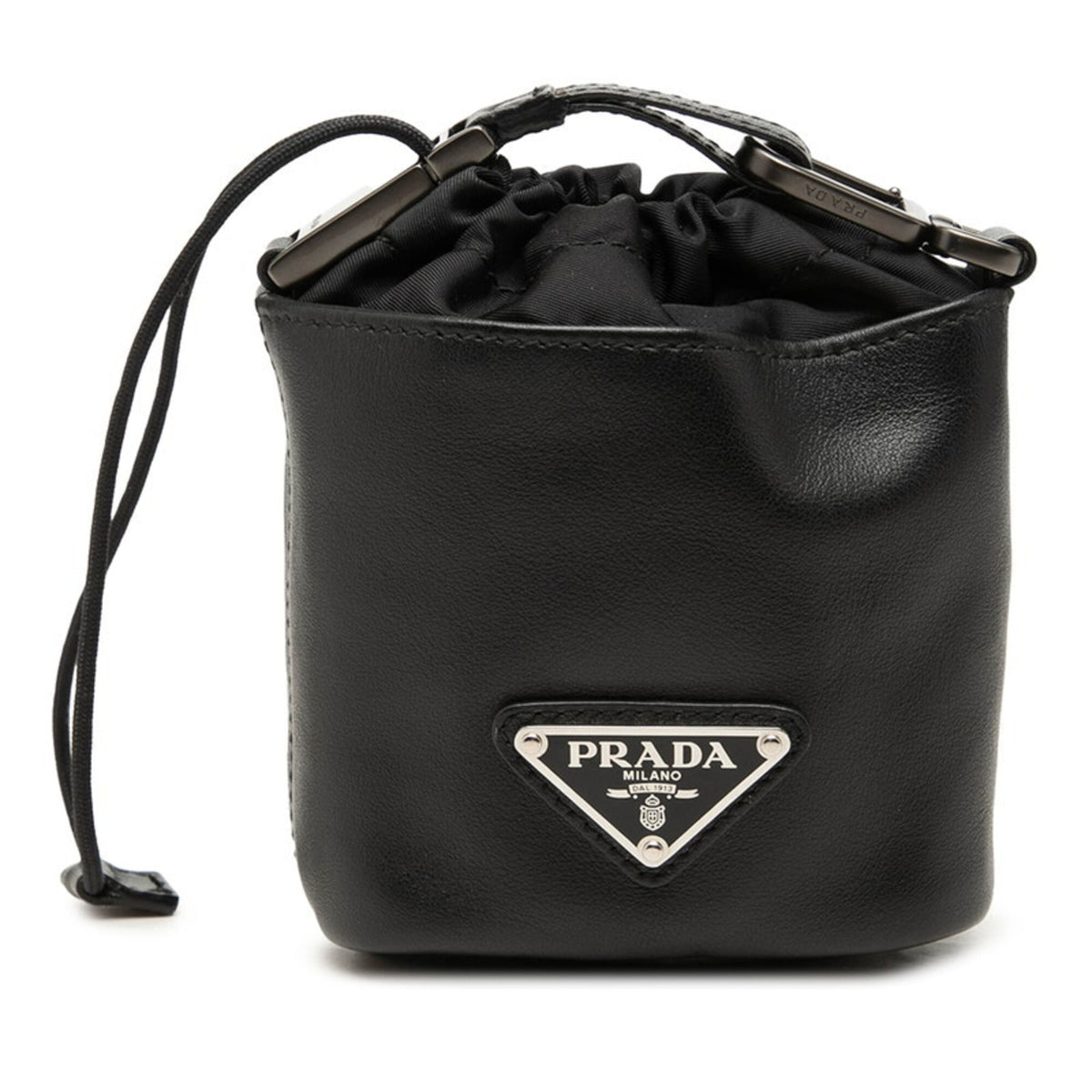 Prada Black Leather Nylon Handbag Pouch (Pre-Owned)