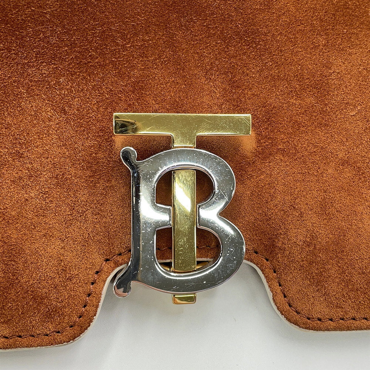 Burberry Brown White Suede Leather Shoulder Bag (Pre-Owned)
