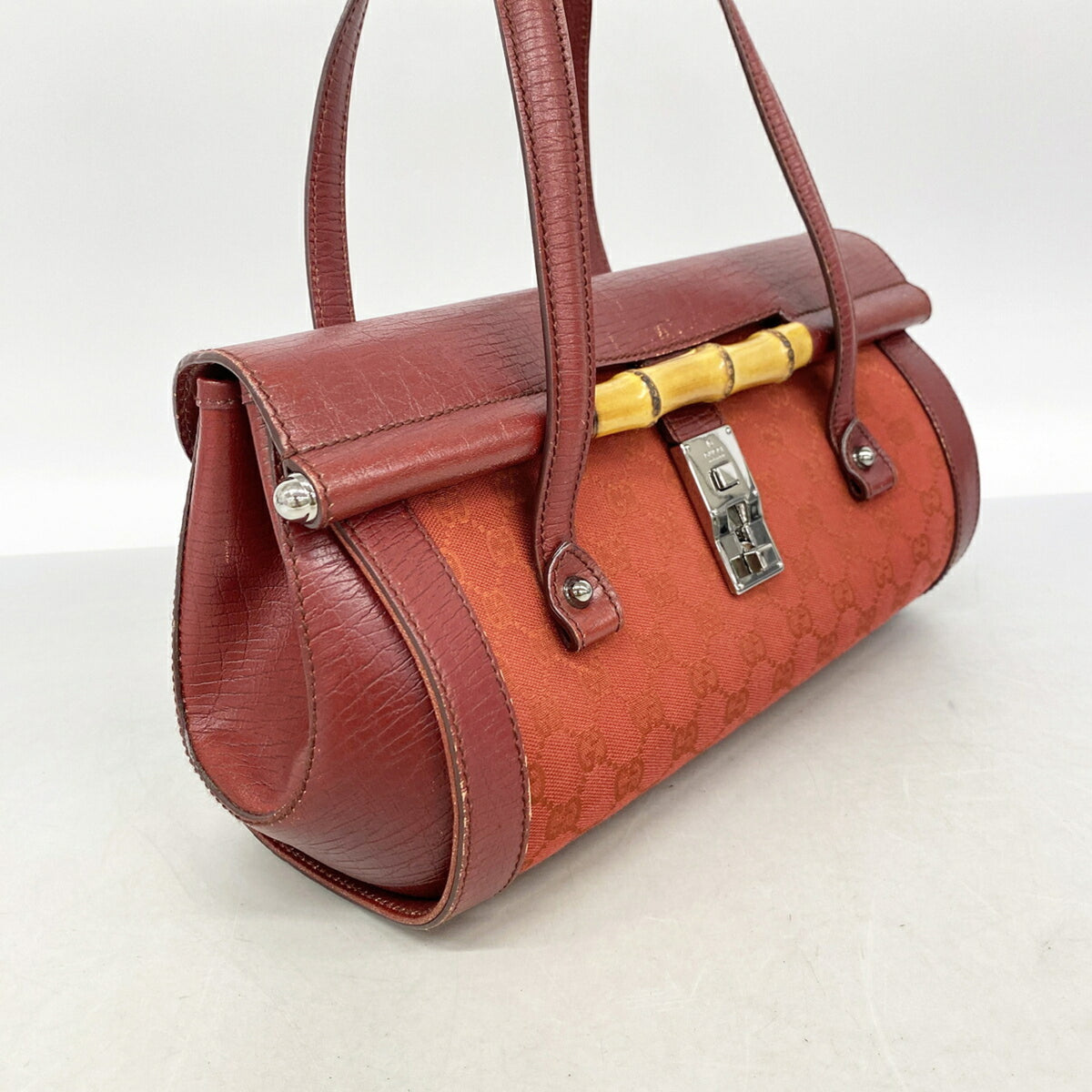Gucci Red Color Canvas Handbag (Pre-Owned)