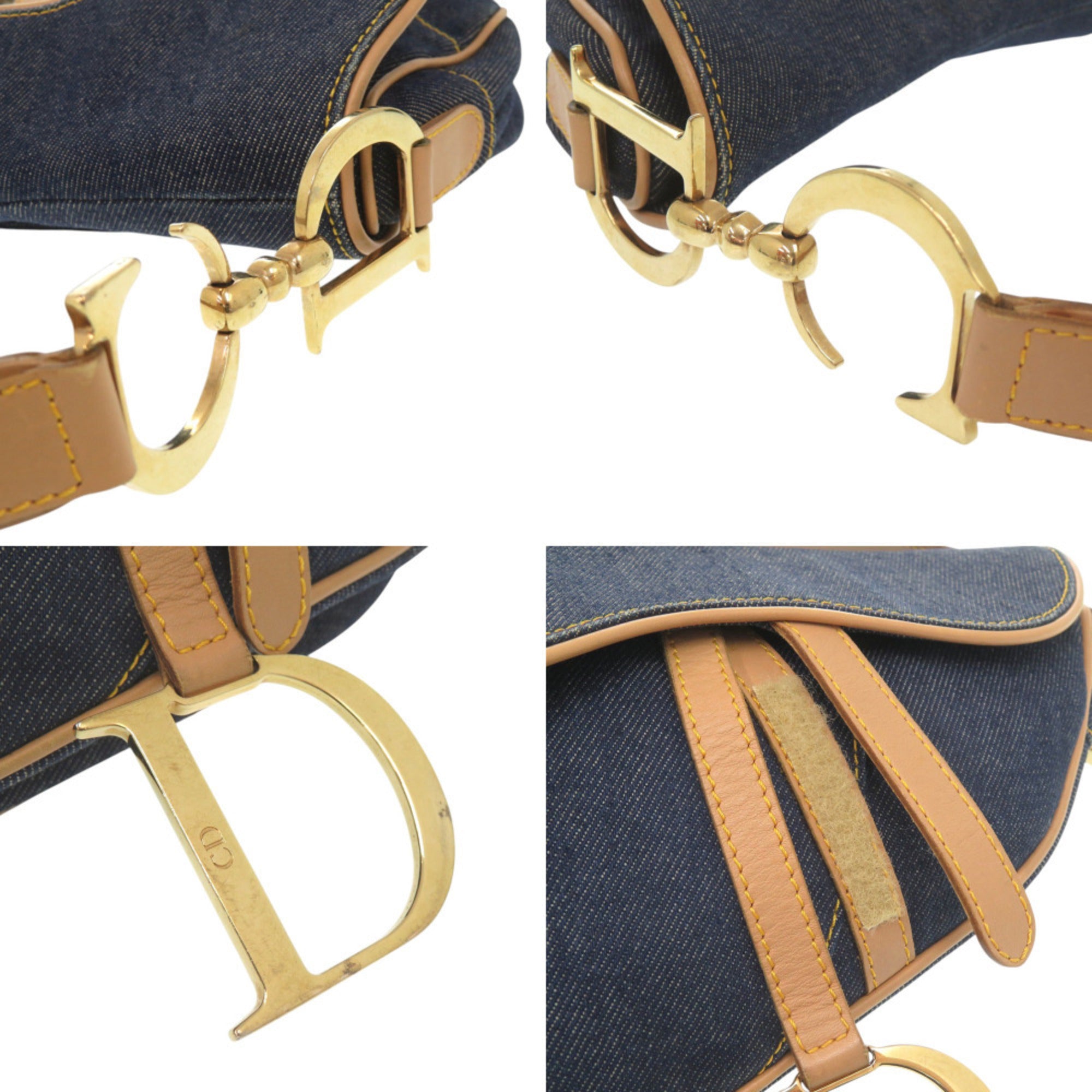 Christian Dior Navy Denim Leather Handbag Saddle Bag (Pre-Owned)