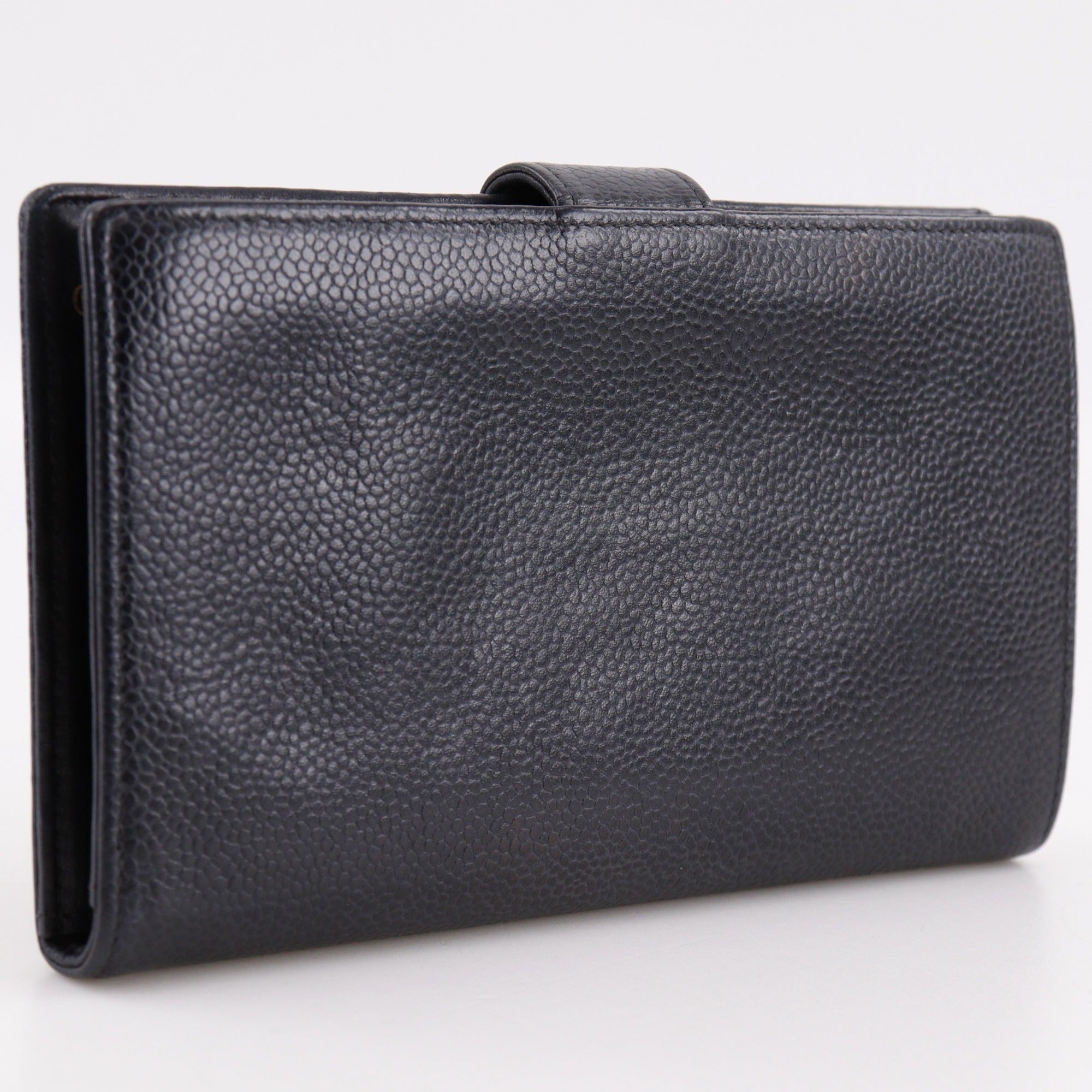 Chanel Black Grained Calfskin Long Wallet (Bi-Fold) (Pre-Owned)