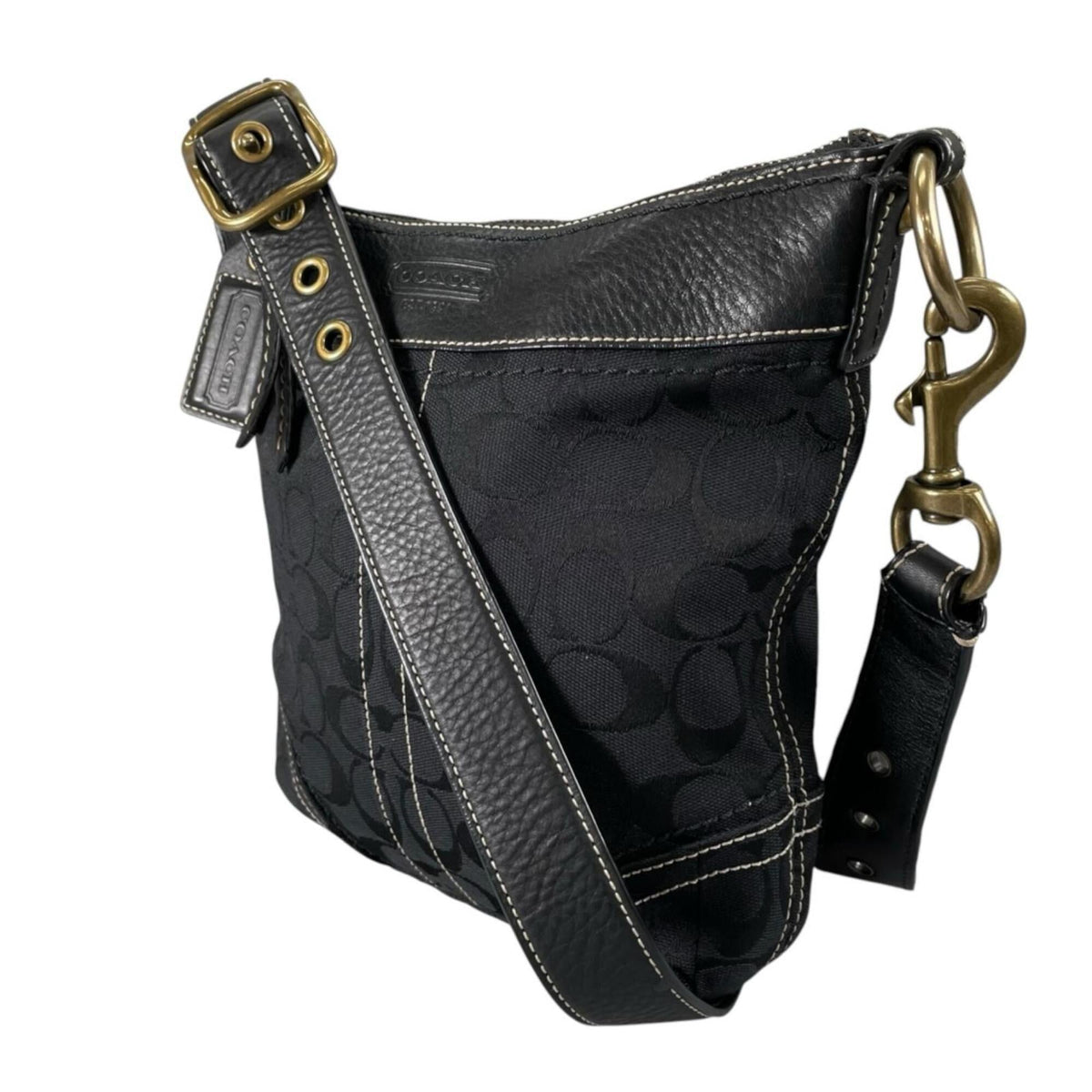Coach Black Canvas Leather Shoulder Bag (Pre-Owned)