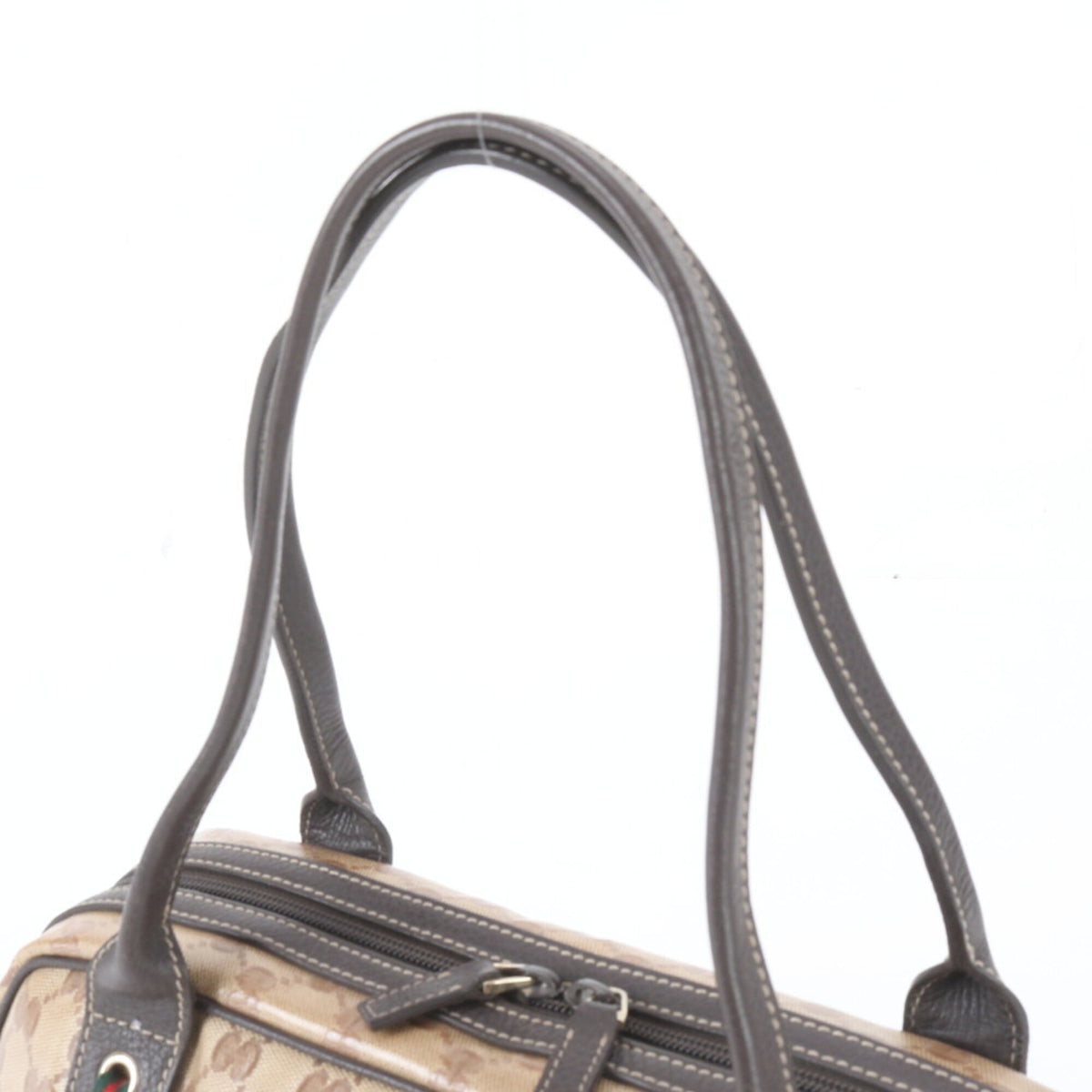 Gucci Brown Leather Coated Canvas Handbag Tote Bag (Pre-Owned)