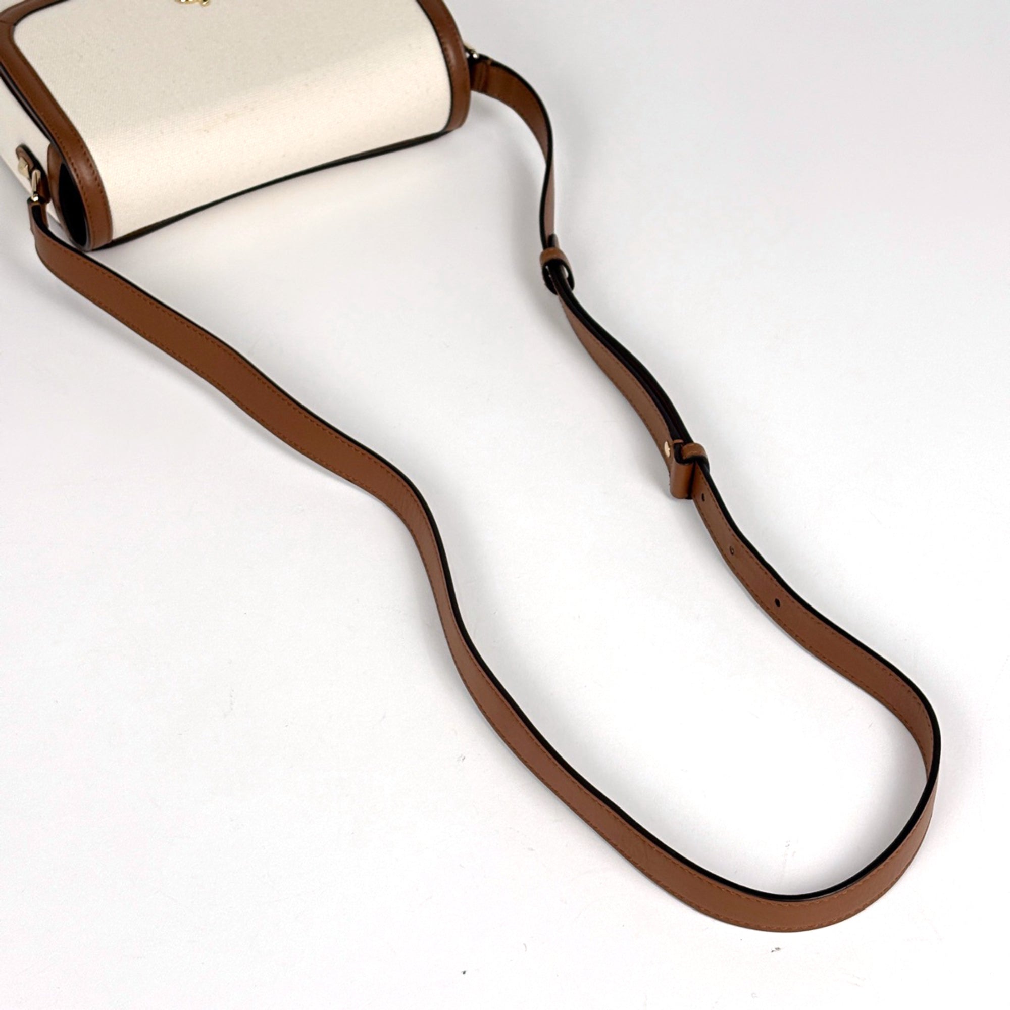 Jimmy Choo Brown White Canvas Leather Shoulder Bag (Pre-Owned)
