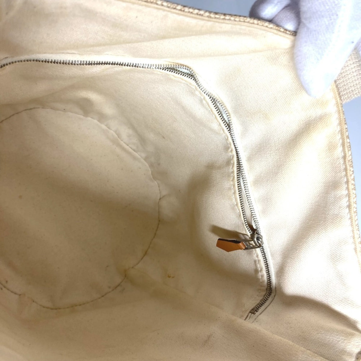Hermes Beige Canvas Handbag Tote Bag (Pre-Owned)