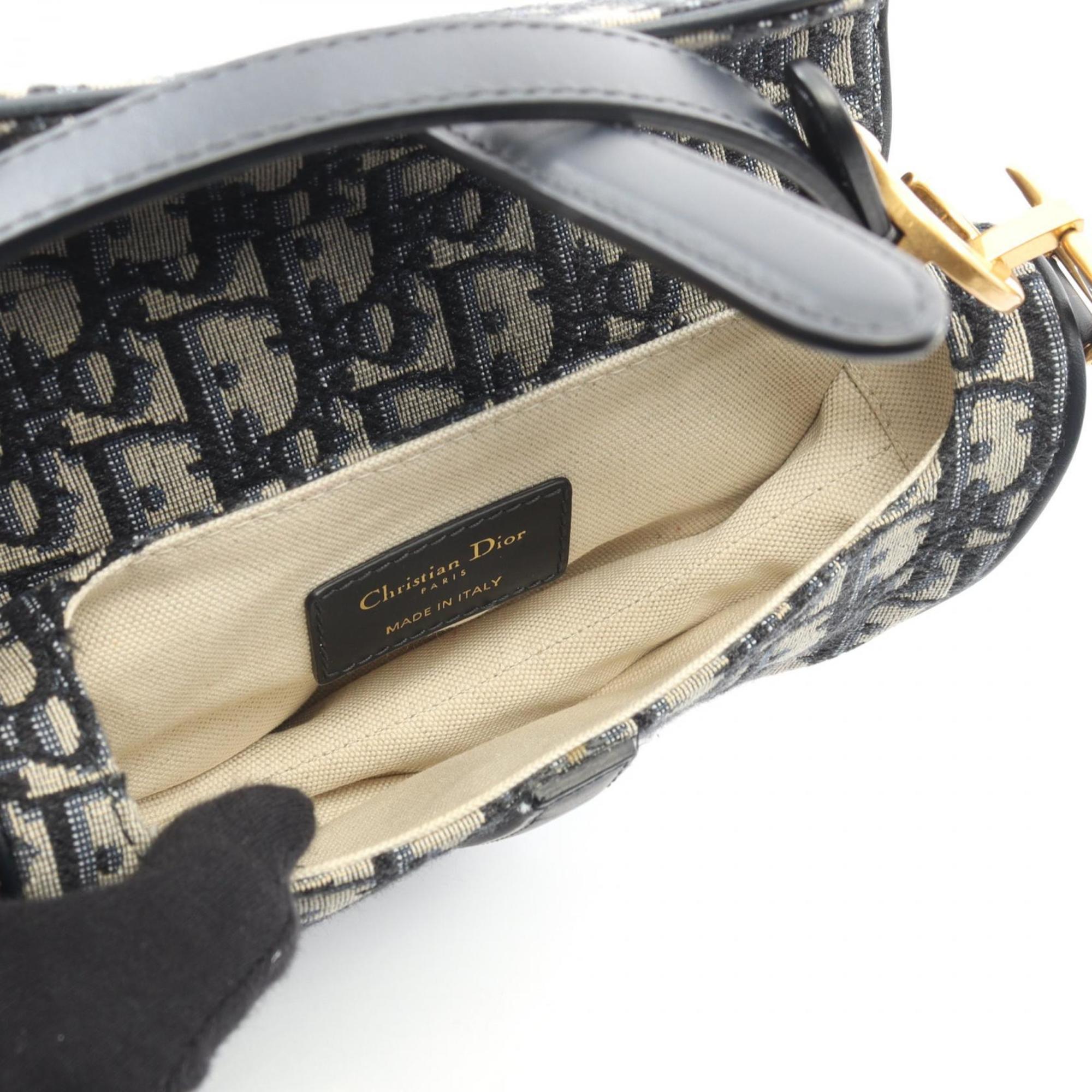 Christian Dior Ivory Navy Canvas Leather Handbag Saddle Bag (Pre-Owned)