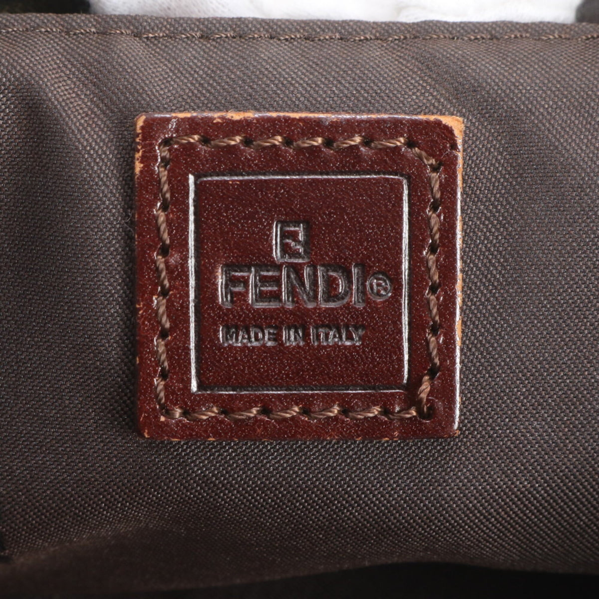 Fendi Green Khaki Leather Nylon Handbag Shoulder Bag Tote Bag (Pre-Owned)