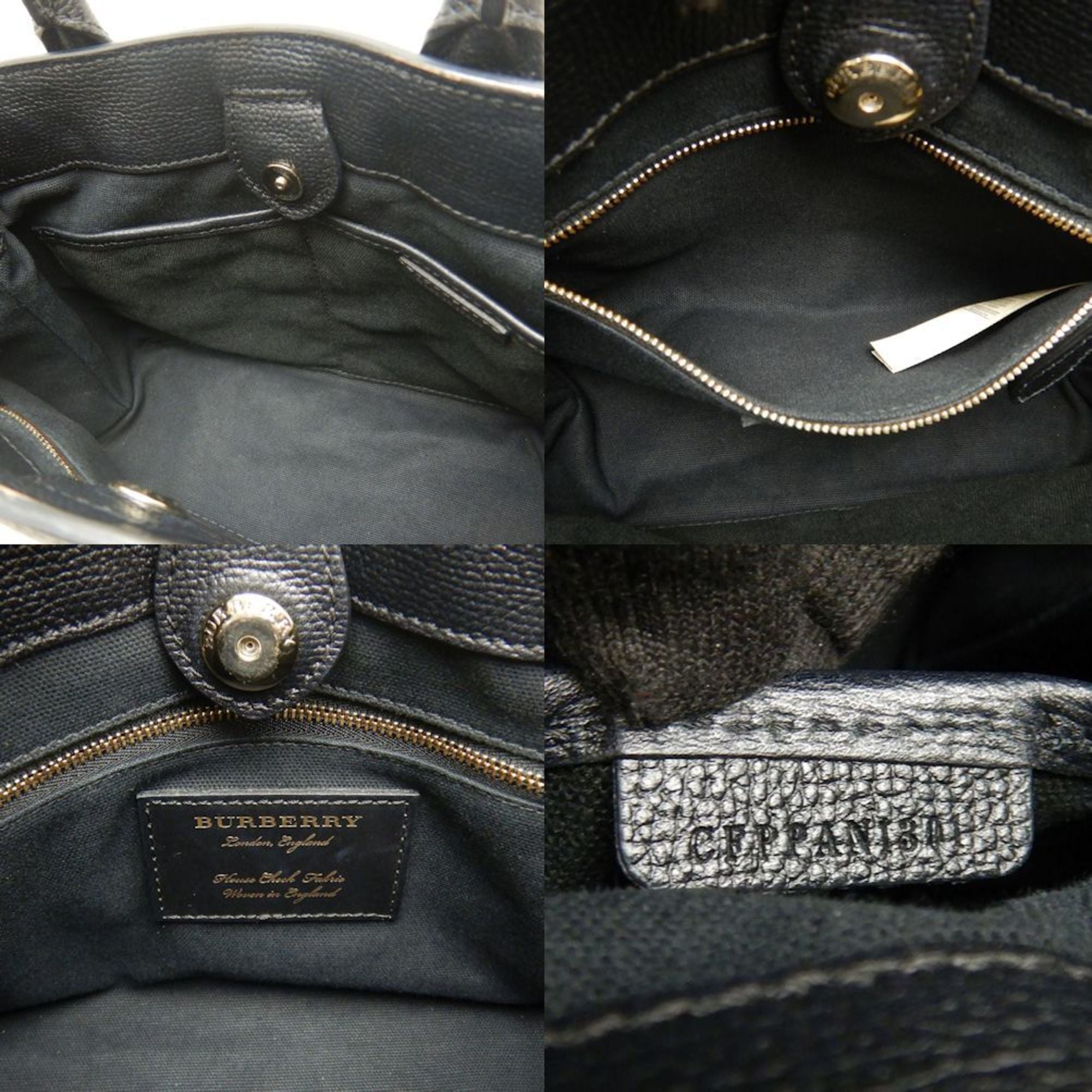 Burberry Black Leather Canvas Handbag (Pre-Owned)