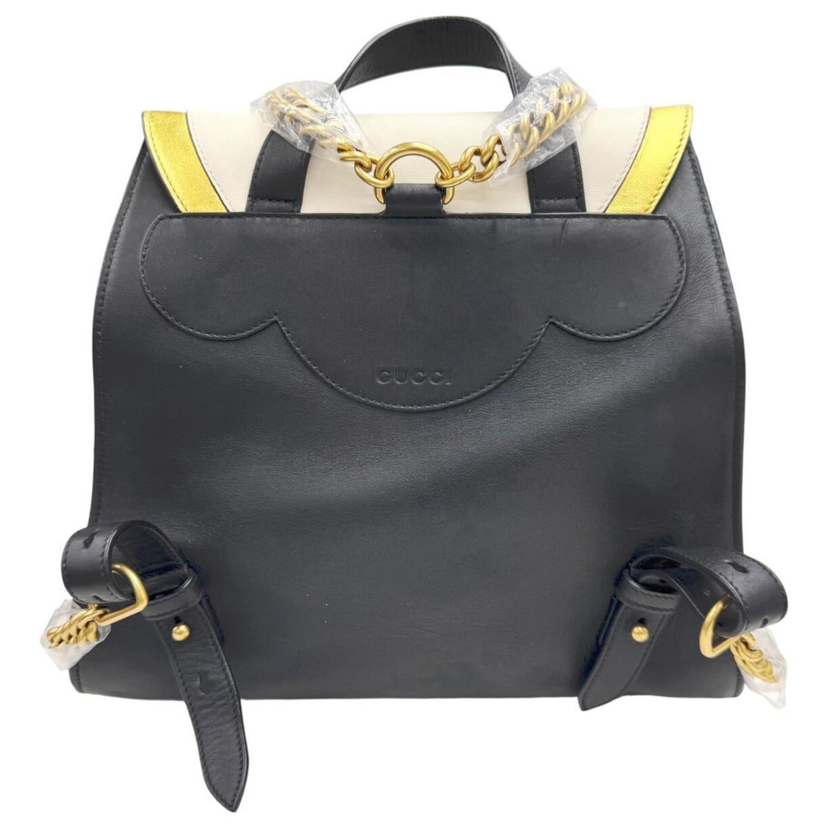 Gucci Black Gold White Leather Metal Backpack (Pre-Owned)