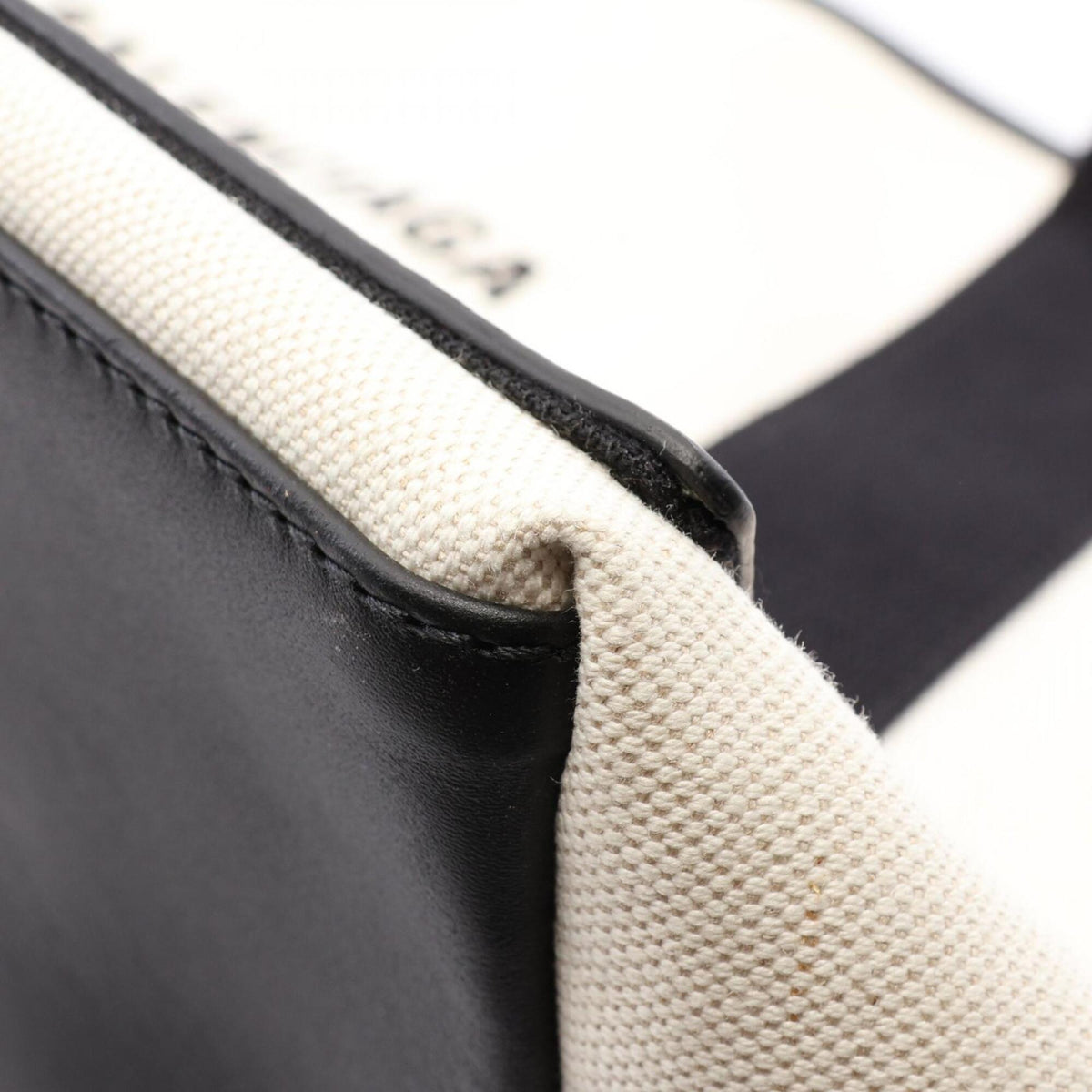 Balenciaga Black Ivory Canvas Leather Handbag Pouch Tote Bag (Pre-Owned)