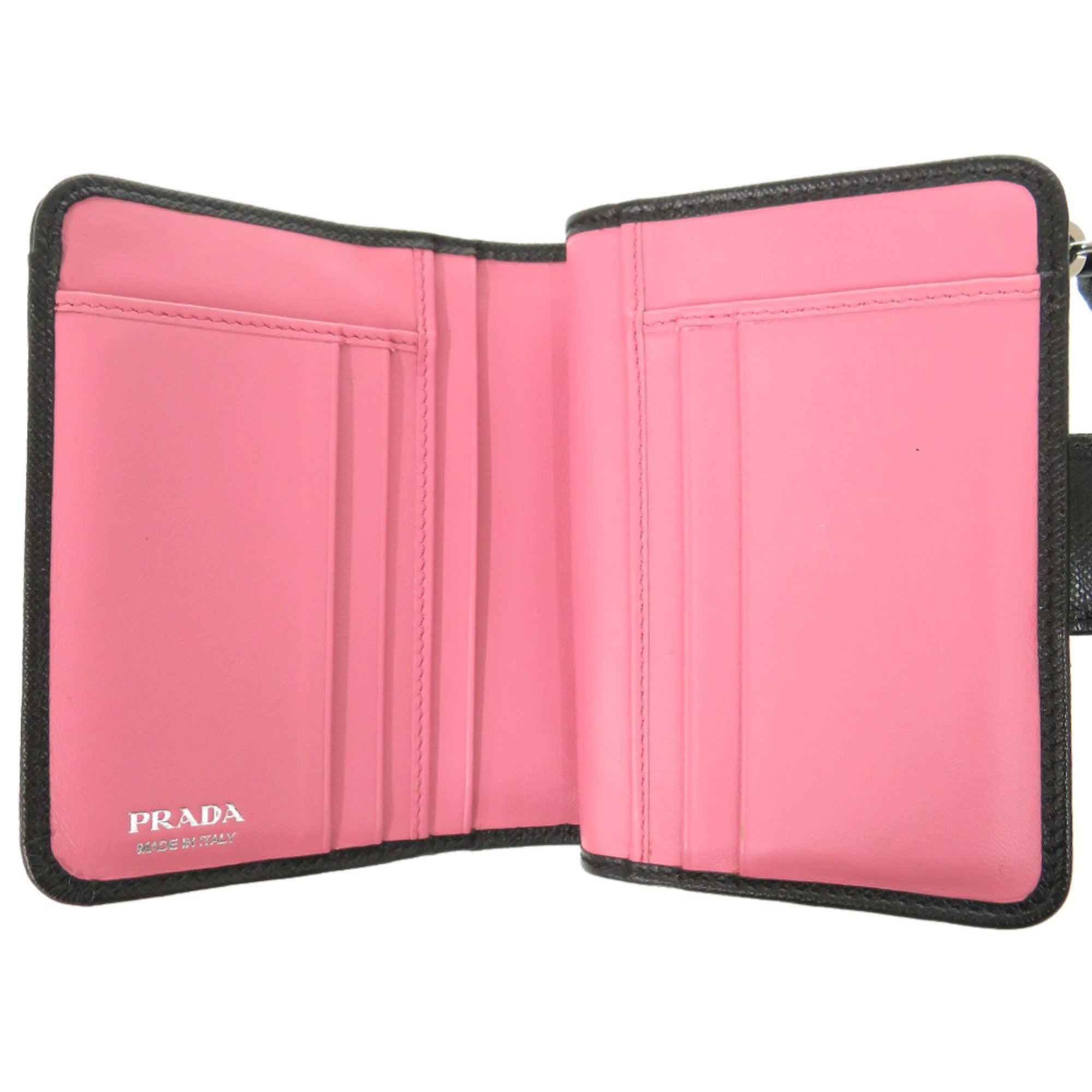 Prada Black Pink Leather Saffiano Wallet (Bi-Fold) (Pre-Owned)