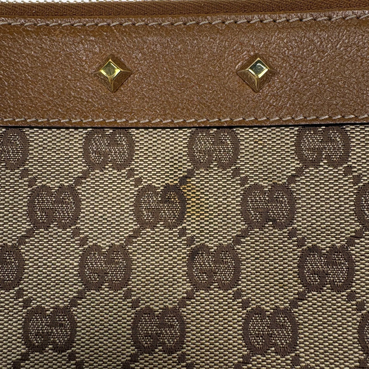 Gucci Beige Brown Gg Canvas Leather Shoulder Bag (Pre-Owned)