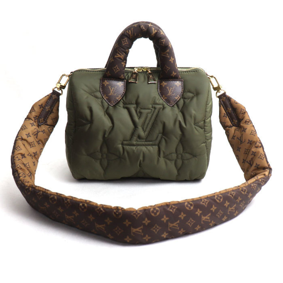Louis Vuitton Khaki Nylon Monogram Handbag (Pre-Owned)