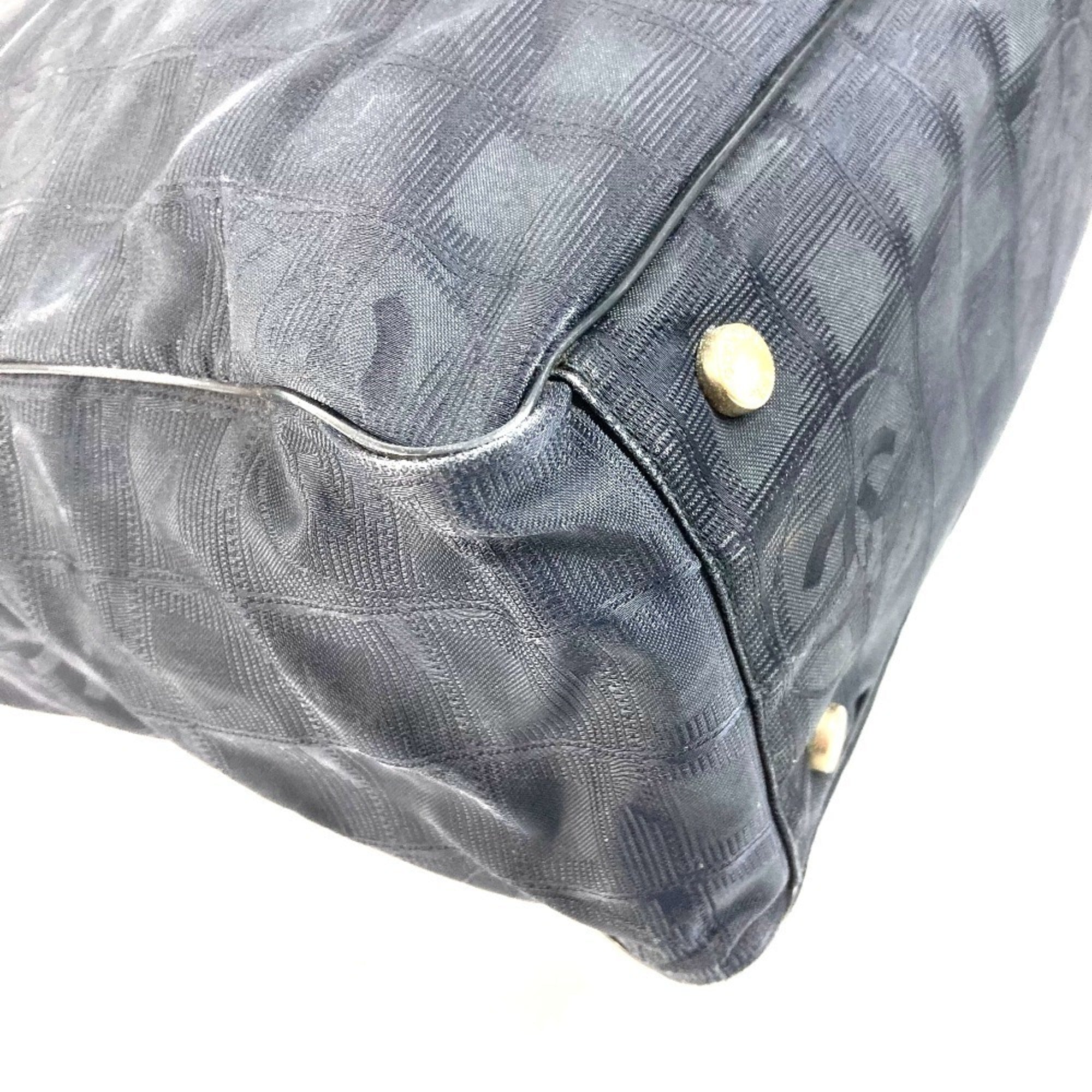 Chanel Black Nylon Leather Shoulder Bag Tote Bag (Pre-Owned)