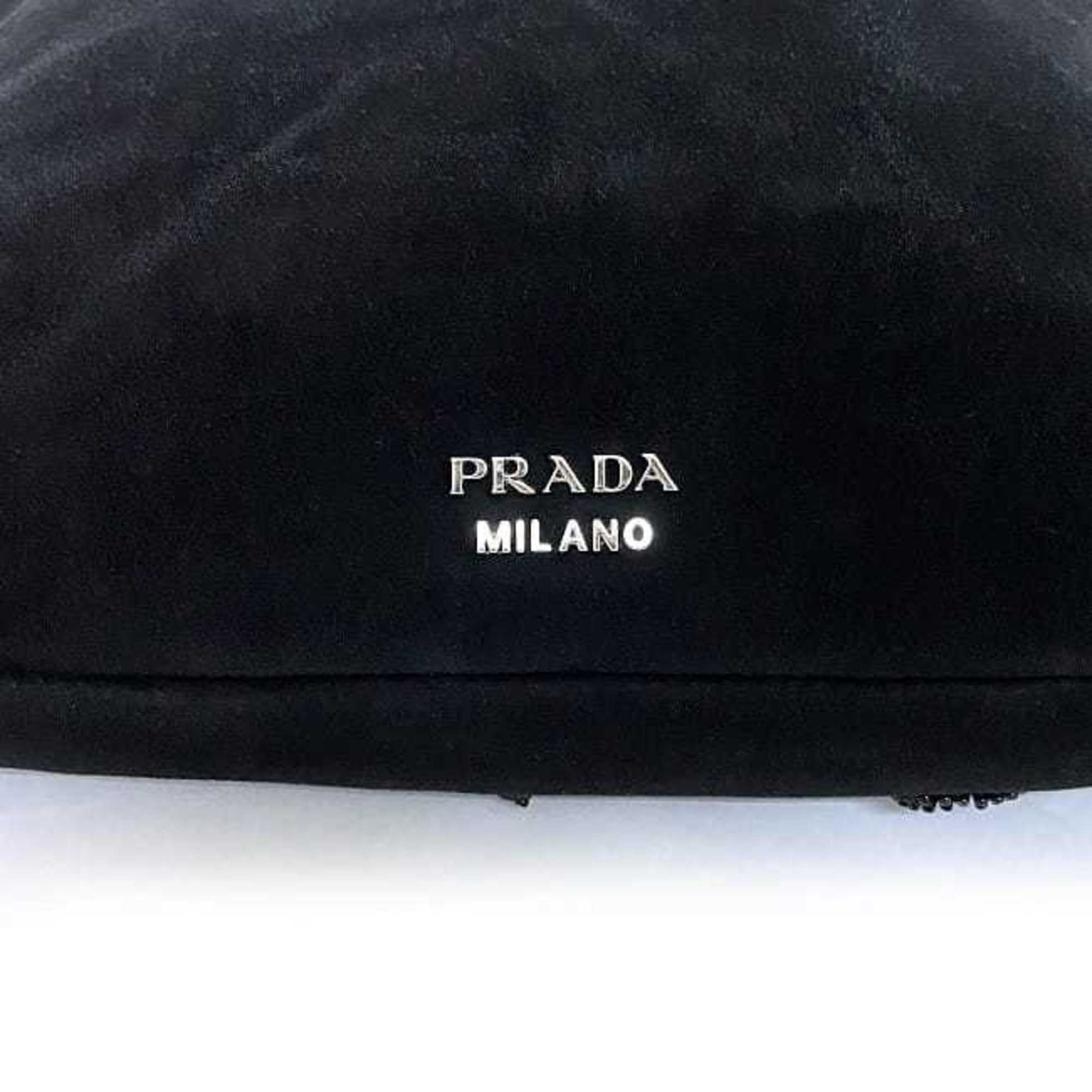 Prada Black Nero Suede Beads Handbag (Pre-Owned)