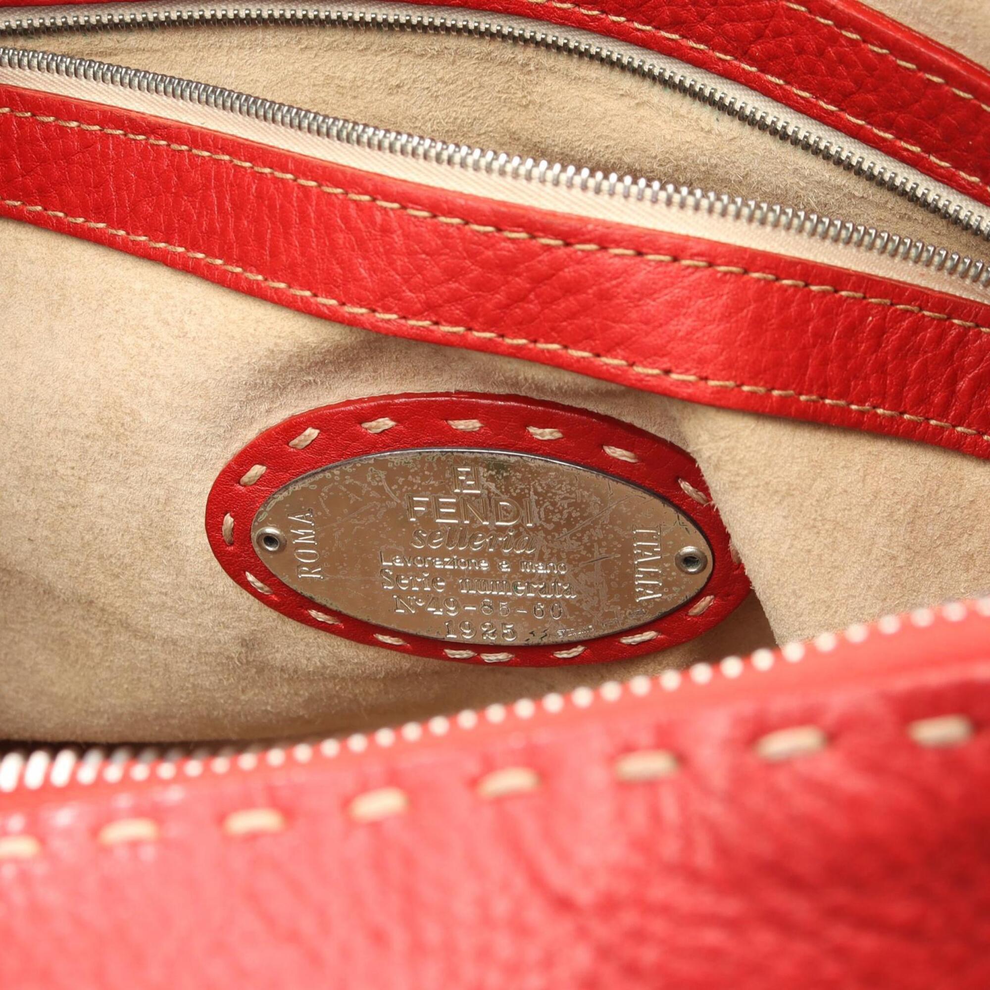 Fendi Red Color Leather Handbag Shoulder Bag (Pre-Owned)