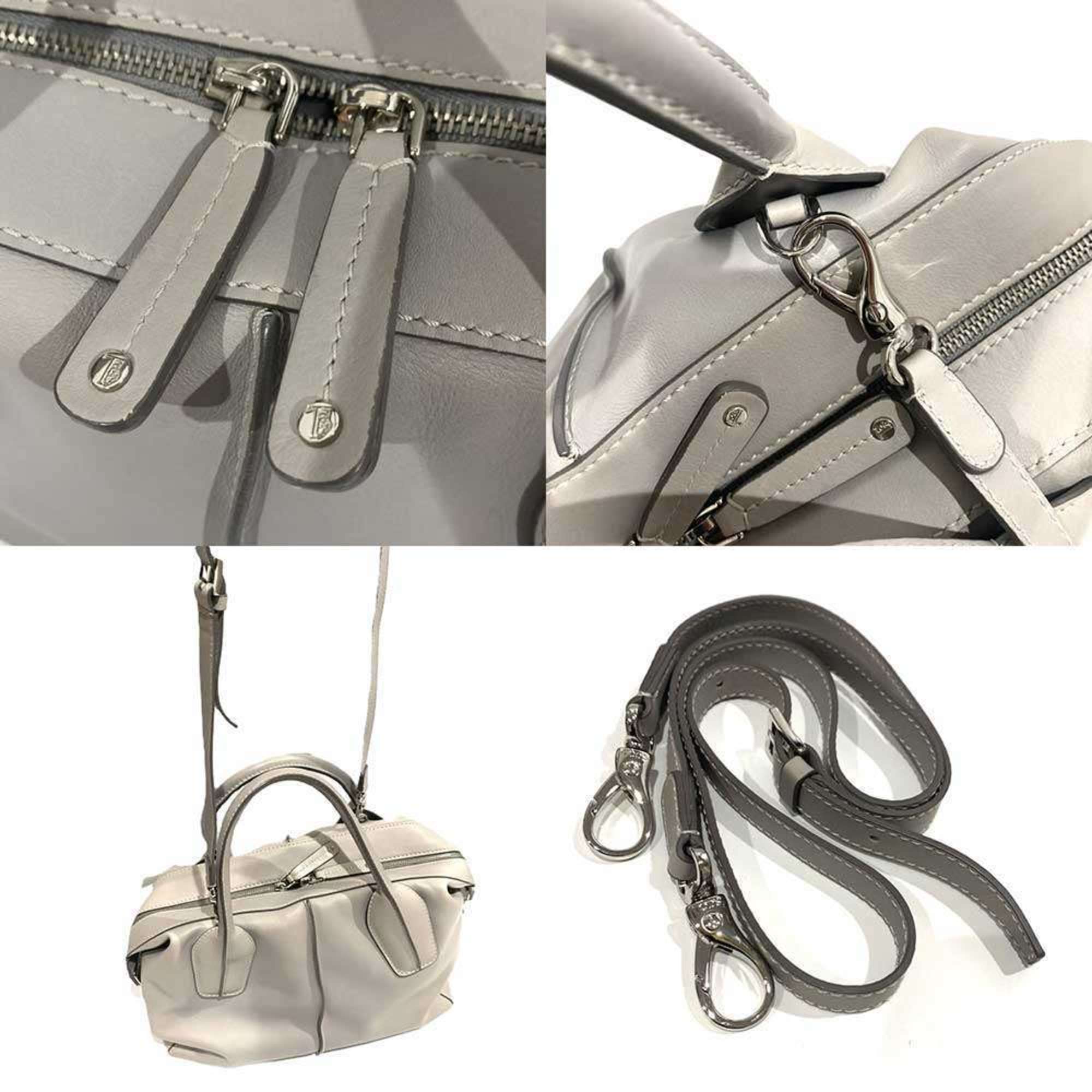 Tod's Gray Leather Handbag Shoulder Bag (Pre-Owned)
