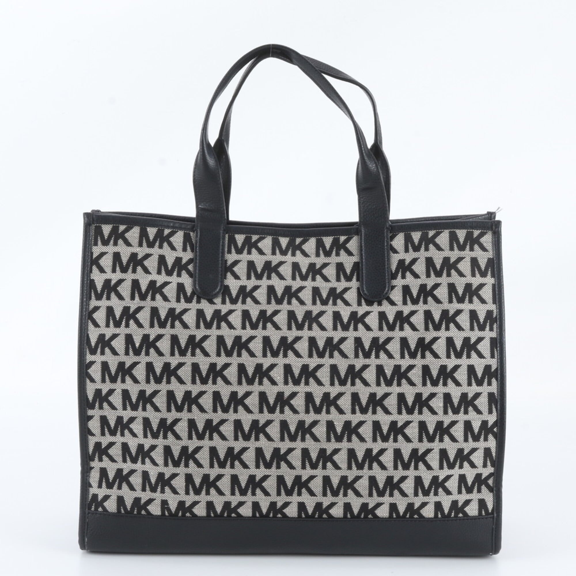 Michael Kors Black Leather Canvas Handbag Shoulder Bag Tote Bag (Pre-Owned)