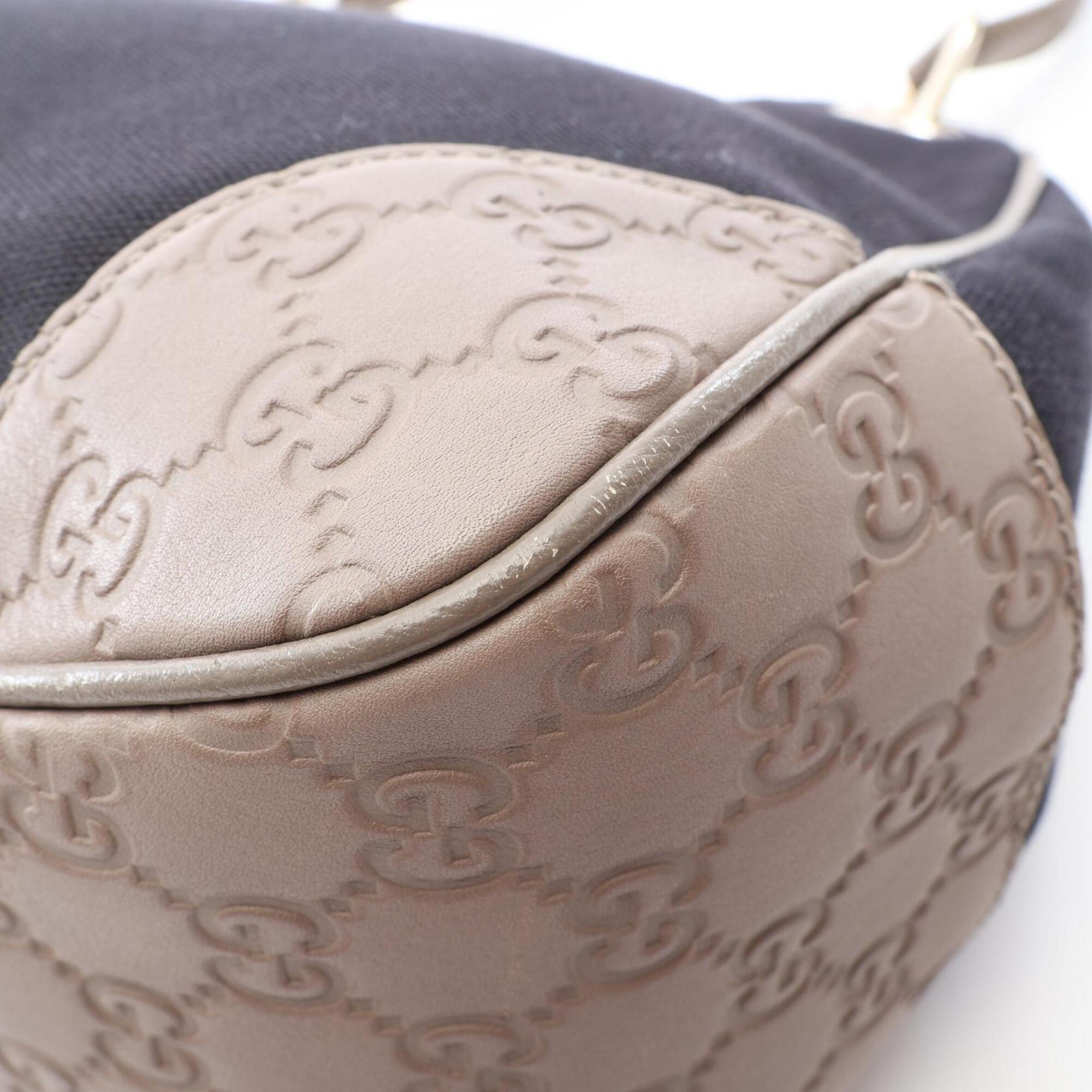 Gucci Beige Black Canvas Leather Handbag Shoulder Bag (Pre-Owned)